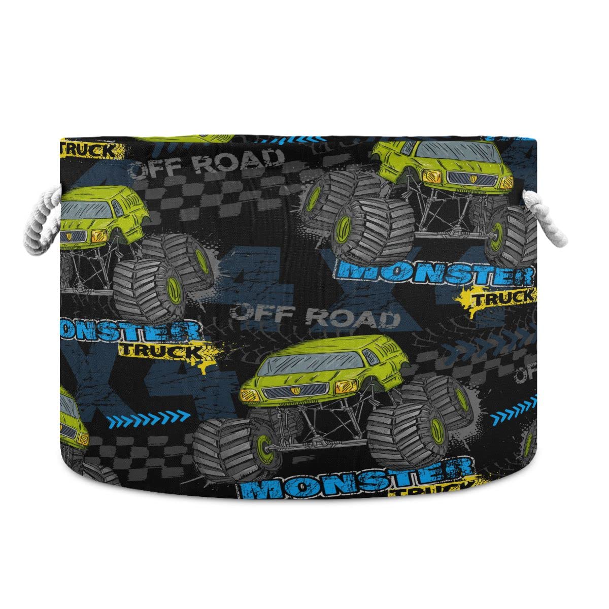 Green Monster Truck Foldable Storage Baskets with Handles | Collapsible Organization Bins for Home, Toys & Bathroom | Space-Saving Storage Solution for Kids' Rooms & Play Areas