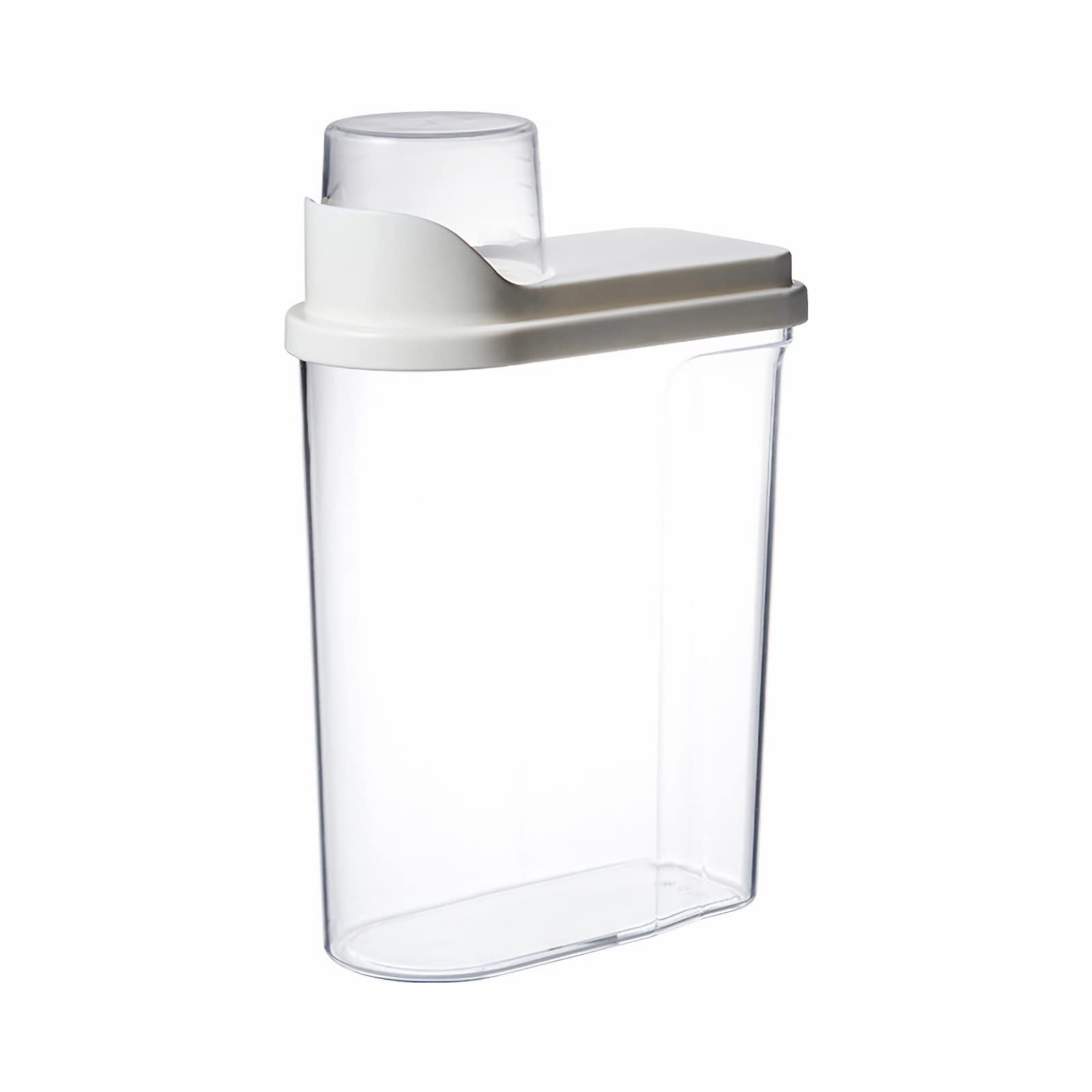QRQ Transparent Cereal Dispenser - Airtight Plastic Dry Food Storage Container with Measuring Cup for Kitchen, Pantry Organization (White, 1pc) - Perfect for Cereal, Rice, Pasta, Snacks & Bulk Food Storage