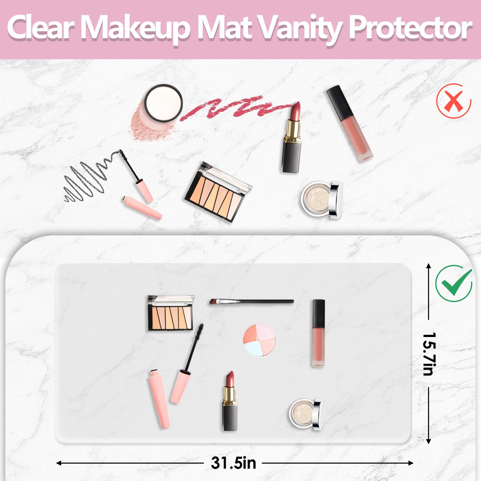 Clear Makeup Vanity Mat - Waterproof & Oilproof PVC Desk Protector (31.5