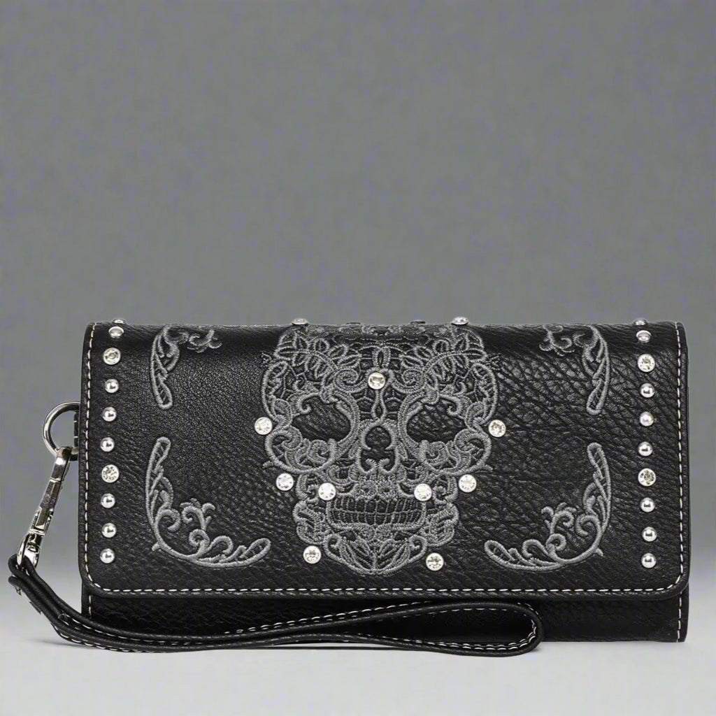 Open Road Women's Sugar Skull Trifold Wallet - Stylish Mexican Day of The Dead Design Wallet for Women - Perfect for Everyday Use, Travel & Gift Giving
