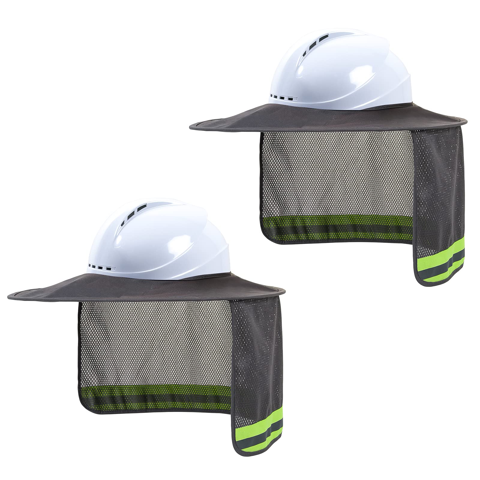 High Visibility Hard Hat Sun Shade with Reflective Strip - Full Brim Sun Visor Neck Shade for Men & Women (2 Pack, Grey) - Perfect for Construction, Outdoor Work & Safety Protection