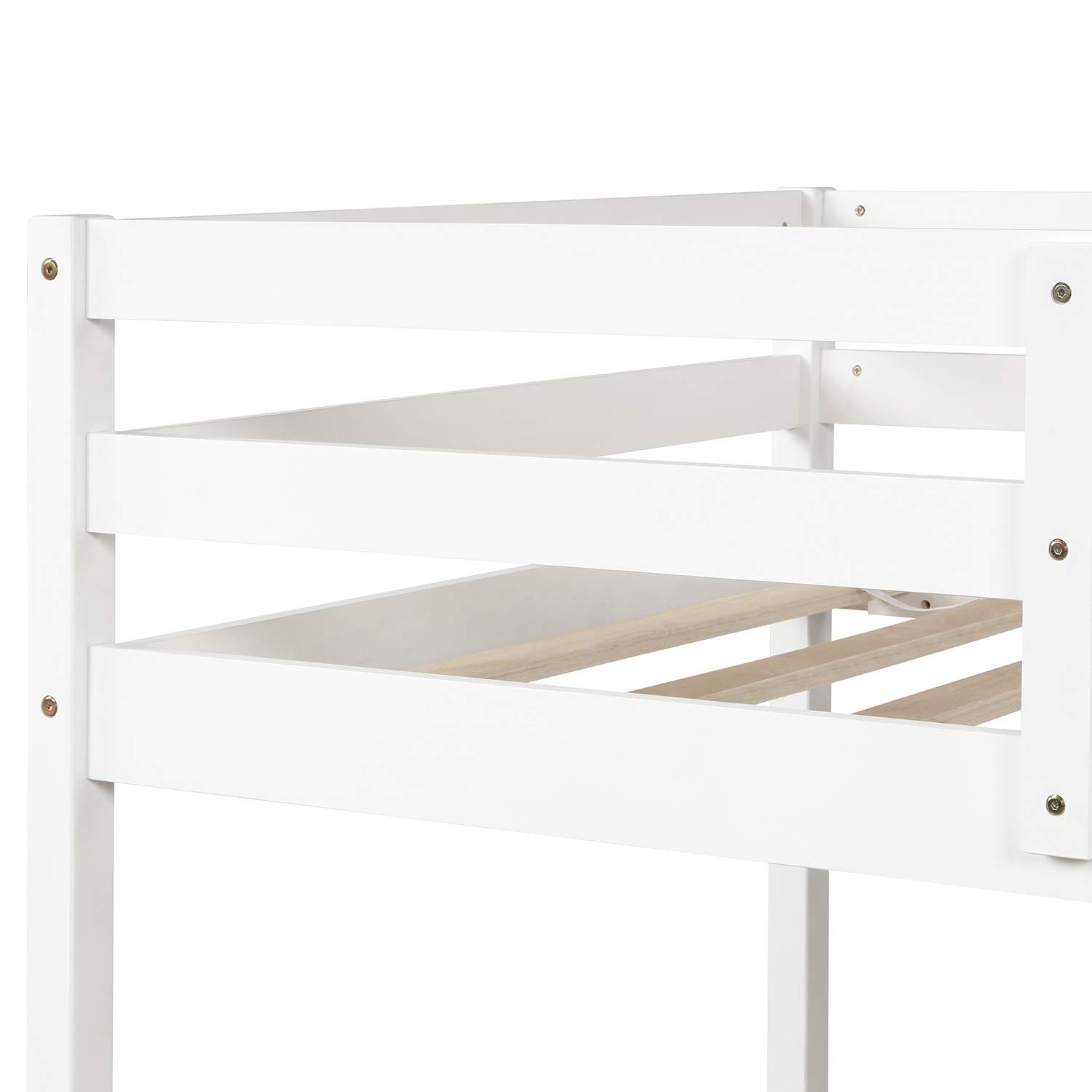 Solid Wood Twin Over Full Bunk Bed with Guardrail & Removable Ladder - Convertible to Twin/Full Platform Beds - Safe Kids & Teens Bedroom Furniture (White) - Perfect for Small Spaces, Shared Rooms & Sleepovers