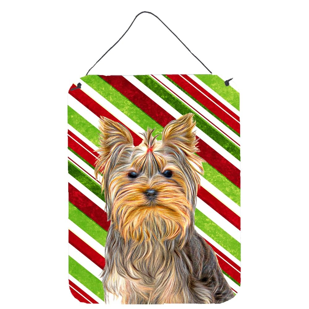 Caroline's Treasures KJ1170DS1216 Christmas Candy Cane Yorkie Yorkshire Terrier Metal Wall Decor - Holiday Kitchen Sign, Bathroom Plaque, Front Door Hanging for Festive Home Decor