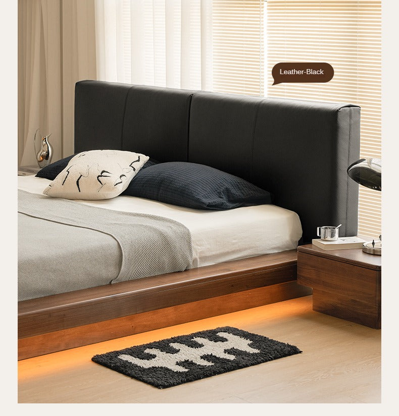 Premium Black Walnut Solid Wood Leather Upholstered Floating Bed Frame - Modern Platform Bed for Bedroom, Guest Room, or Master Suite