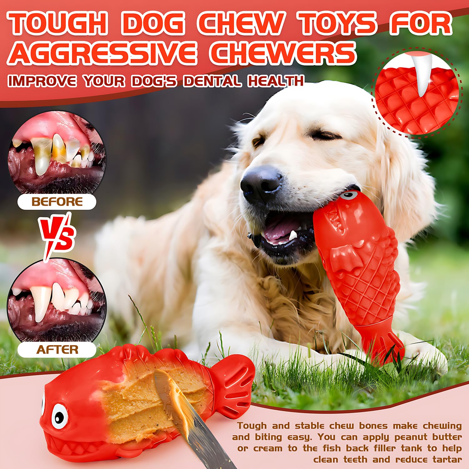 **Indestructible Dog Chew Toys for Aggressive Chewers - Tough Nylon Bone Treat Dispenser for Large & Medium Breeds - Interactive Squeaky Durable Chew Toy (Red) - Perfect for Playtime, Training & Anxiety Relief**