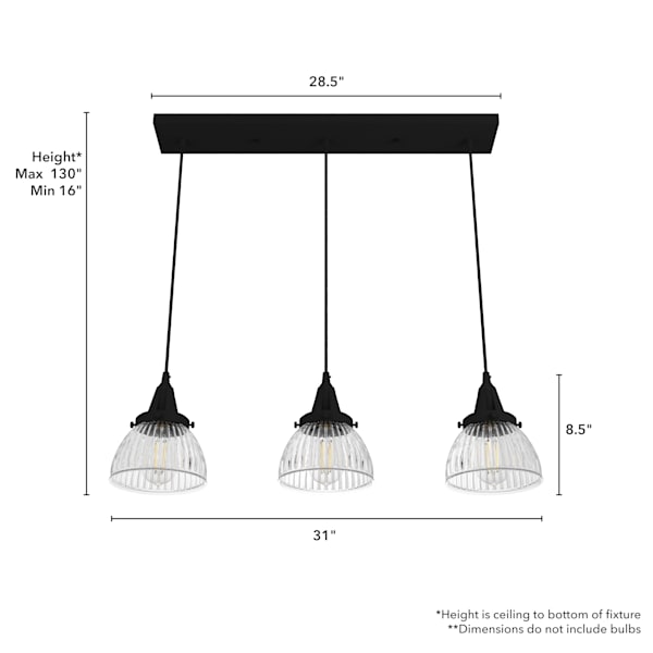 Hunter Cypress Grove 3-Light Linear Chandelier in Natural Iron - Modern Farmhouse Dining Room Lighting for Kitchen Island, Entryway & Bedroom