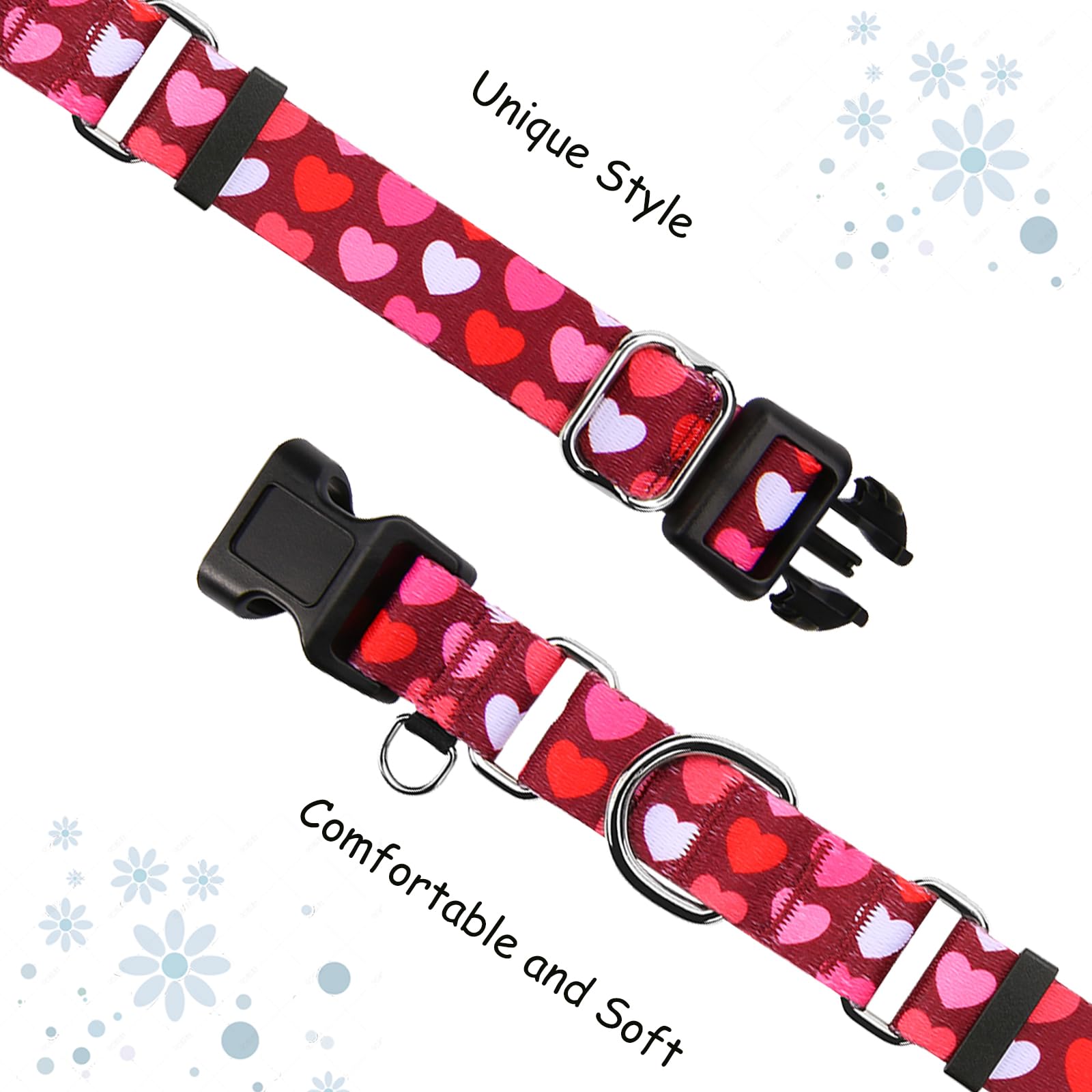 Valentine's Day Pink Martingale Dog Collar with Adjustable Buckle - Heart Design Burgundy Love Large Pet Collar for Training, Walks & Special Occasions