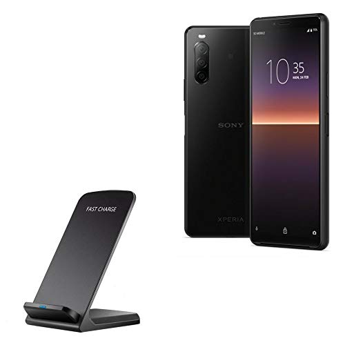 BoxWave Wireless Charger Stand with Fast Charging for Sony Xperia 10 II - Jet Black | Qi-Certified Cordless Charging Pad | Perfect for Home, Office & Travel