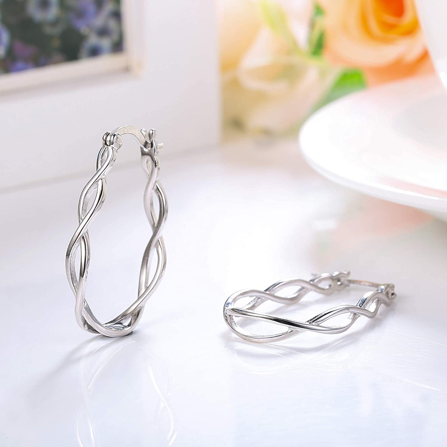 925 Sterling Silver Hoop Earrings for Women - Milacolato Irish Celtic Knot Twist Design, Elegant Dangle Ear Jewelry for Everyday Wear, Gift Giving & Special Occasions