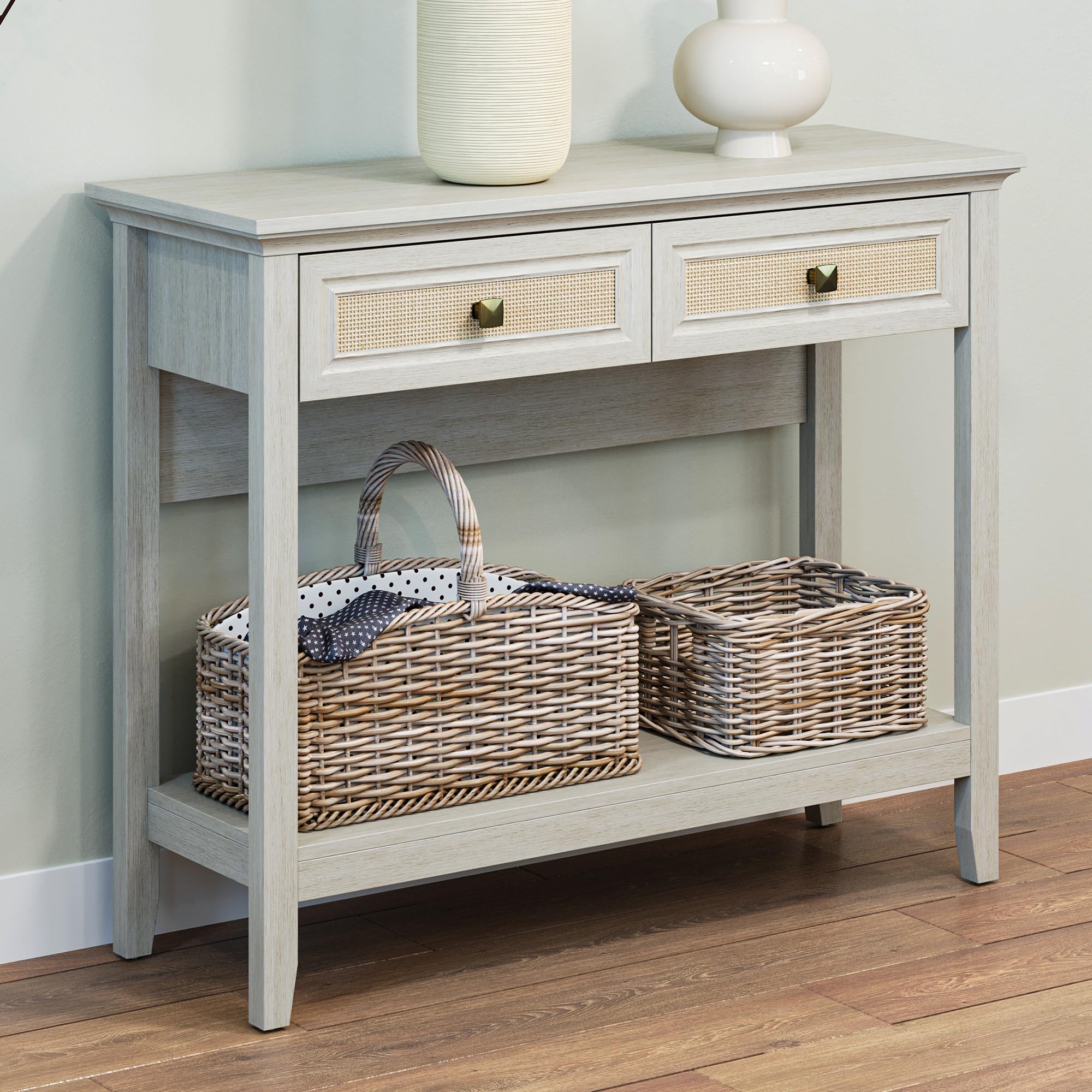 RoyalCraft Rattan Console Table with Storage Drawers - 40