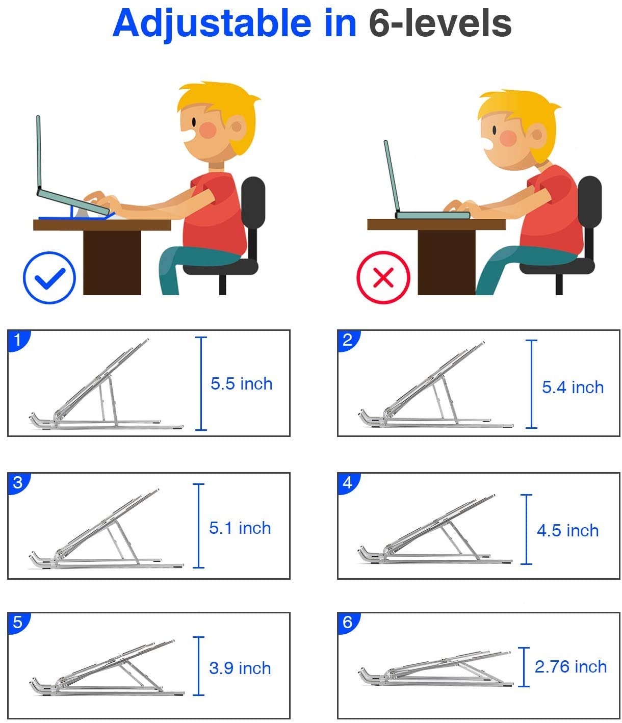Adjustable & Foldable Aluminum Laptop Stand for Desk - Portable Ergonomic Computer Riser for MacBook, Air, Pro - Perfect for Home Office, Gaming & Travel Use