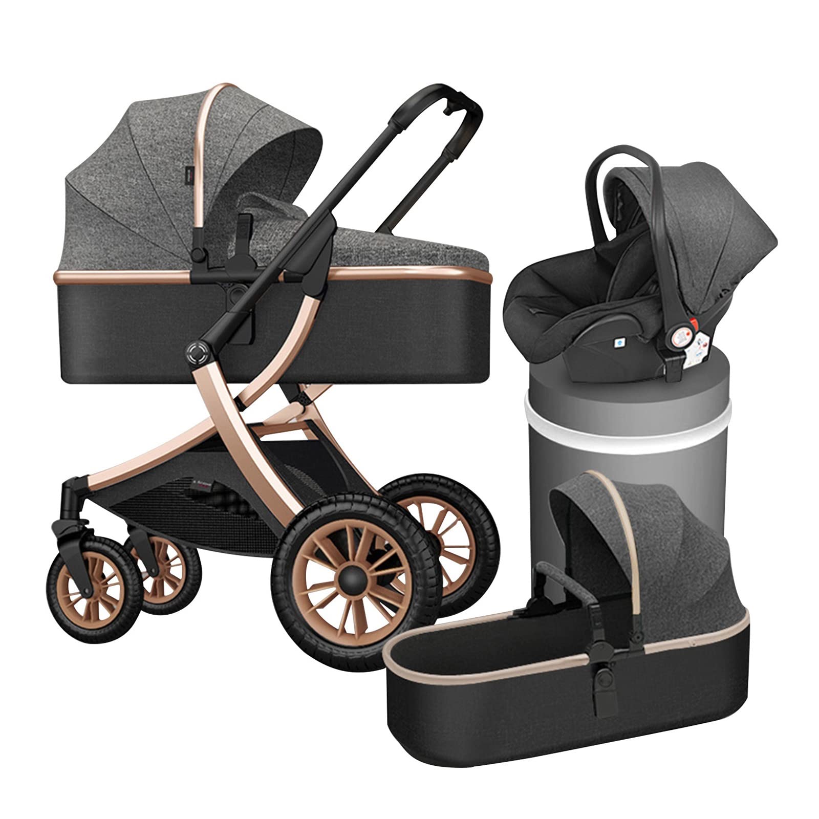Foldable Baby Stroller with Anti-Shock Wheels & High View Carriage - Lightweight Aluminum Frame, Compact Convertible Pram with Storage Basket & Spacious Seat - Perfect for City Walks, Park Visits & Shopping (Gray)