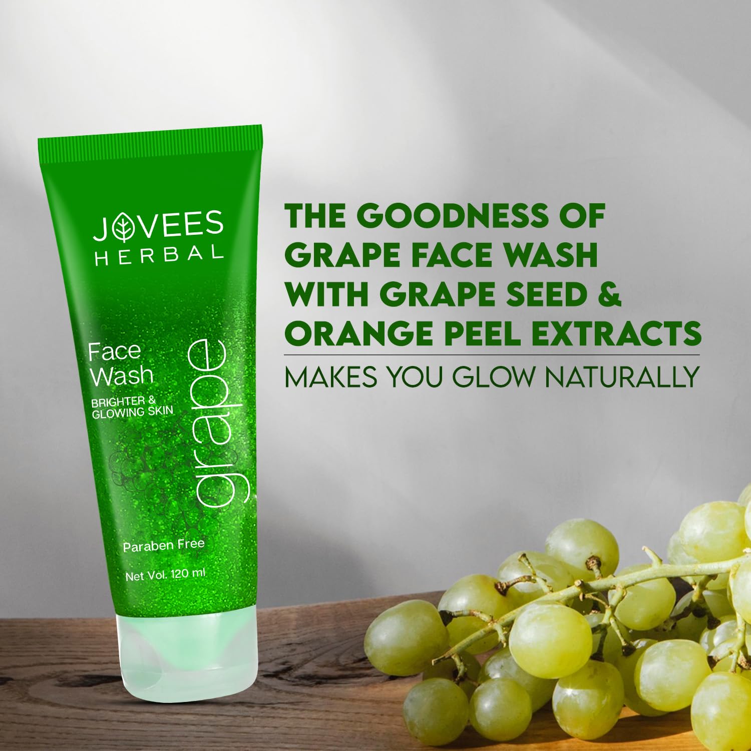 Jovees Herbal Grape Face Wash with Grape Seed & Orange Peel Extracts - Brightening & Glowing Skin Care | Reduces Uneven Skin Tone & Fine Lines | All Skin Types | 120ml (Pack of 2) | Perfect for Daily Cleansing & Anti-Aging Routine