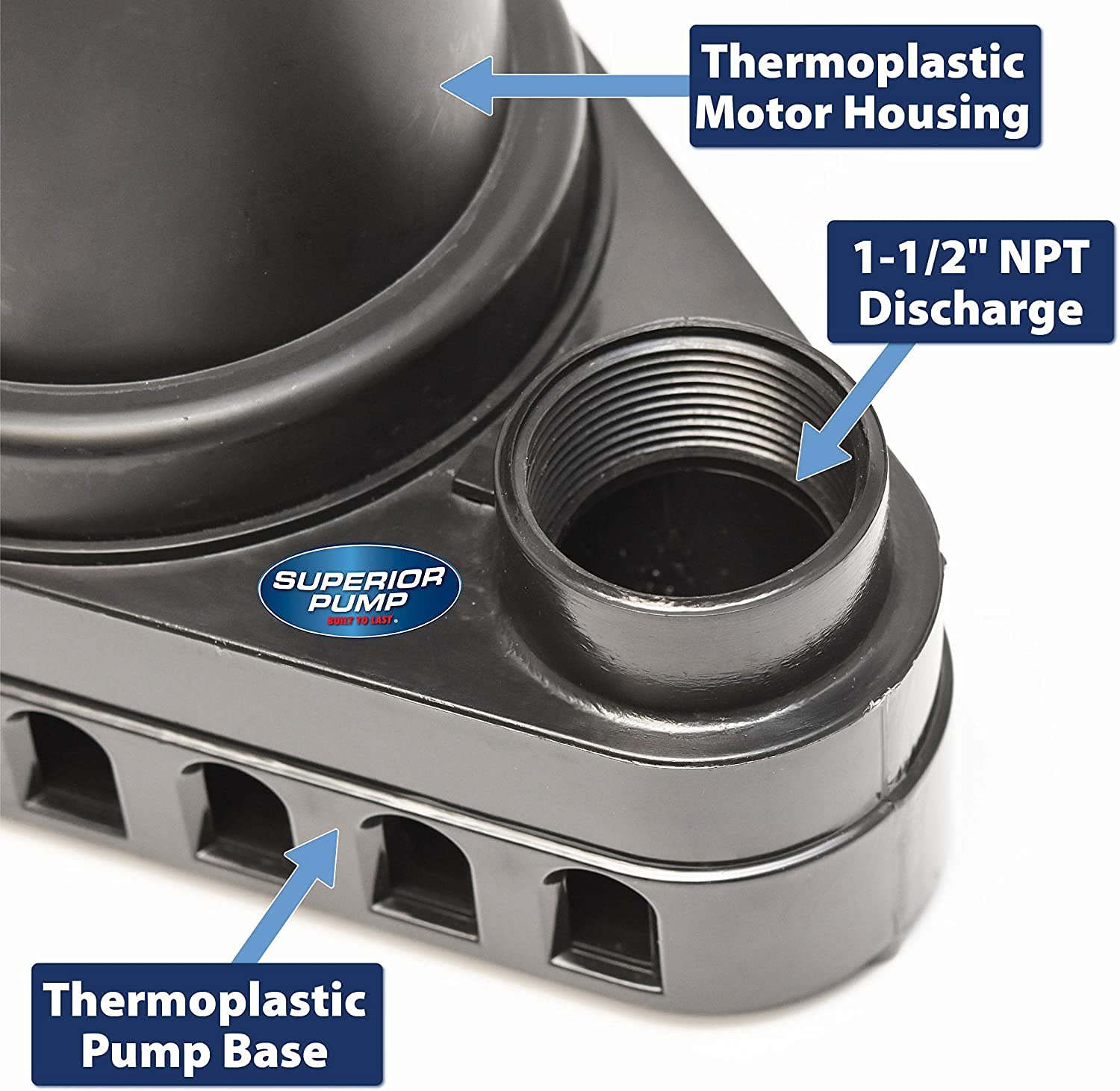Superior Pump 92570 1/2 HP Thermoplastic Submersible Sump Pump with Tethered Float Switch - Heavy Duty Water Removal for Basements, Crawl Spaces & Flooded Areas