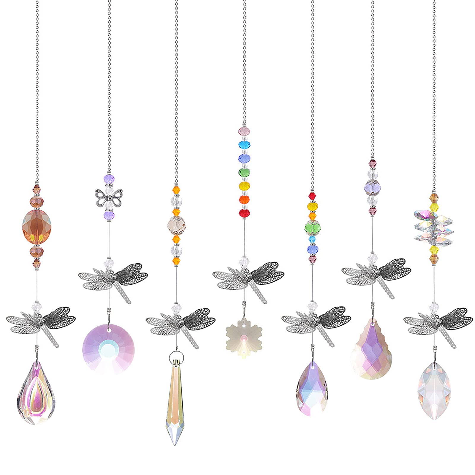 7 Pack Crystal Suncatchers Dragonfly Pendants - Rainbow Window Prisms for Wedding, Garden & Home Decor - Creates Beautiful Light Reflections for Indoor/Outdoor Spaces