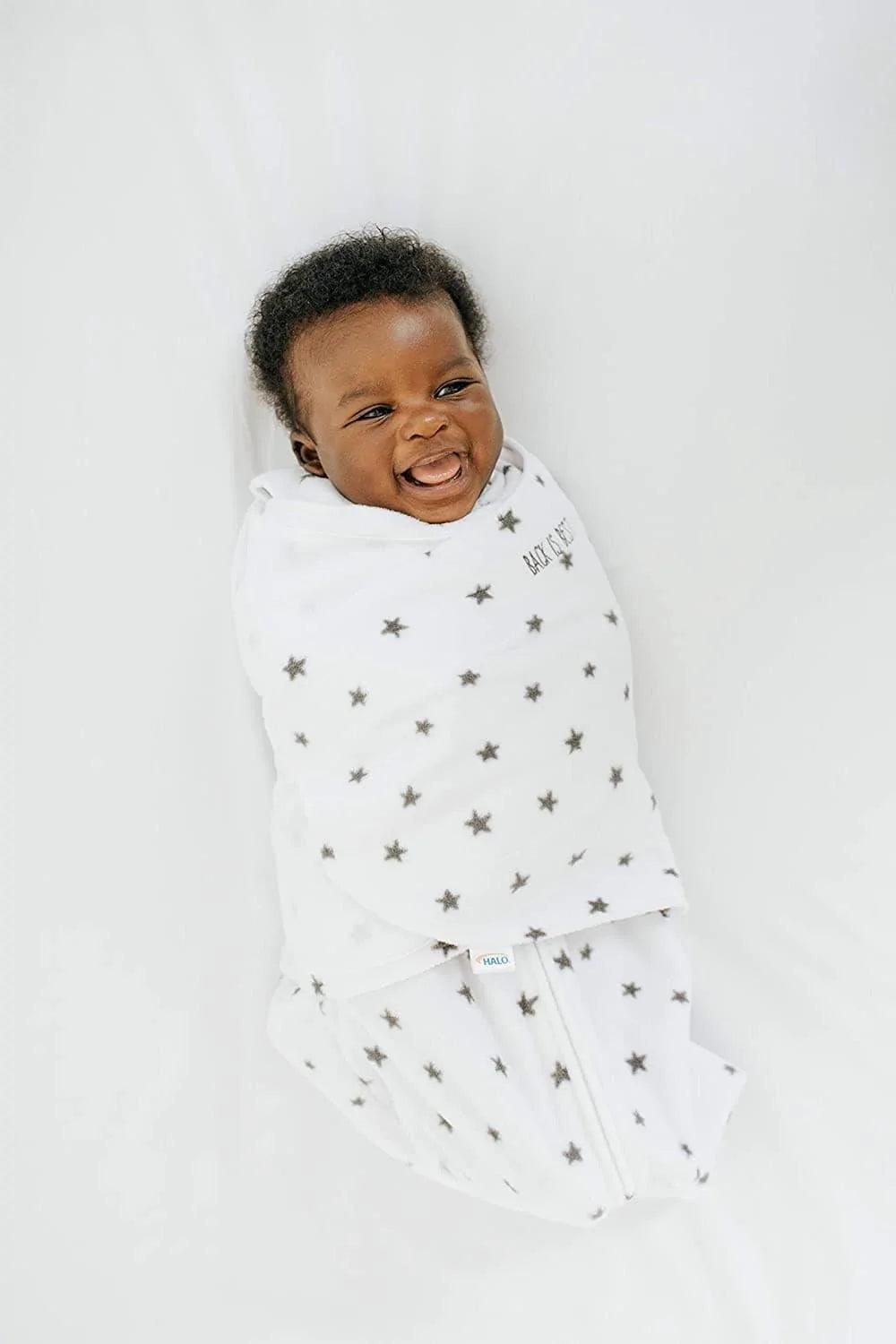 Halo Micro Fleece Sleepsack Swaddle (3.0 TOG) - Charcoal Stars - Ultra Soft Baby Swaddle Blanket for Newborns & Infants - Perfect for Nursery, Bedtime & Winter Sleepwear