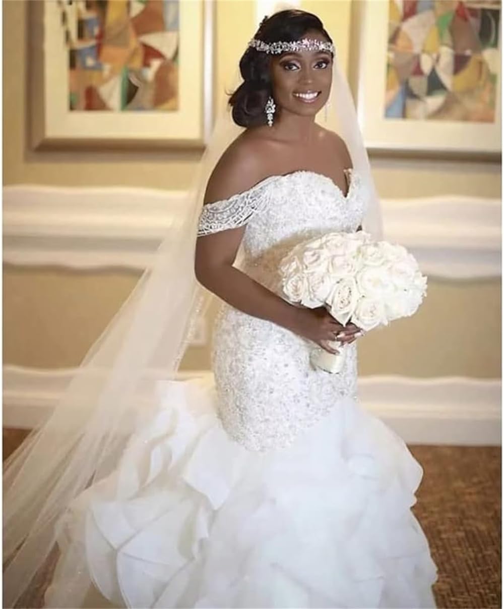 Elegant Off-The-Shoulder Mermaid Lace Wedding Dress 2024 - Floor Length Beach Bridal Gown for Women | Perfect for Beach Weddings, Destination Ceremonies & Romantic Photoshoots