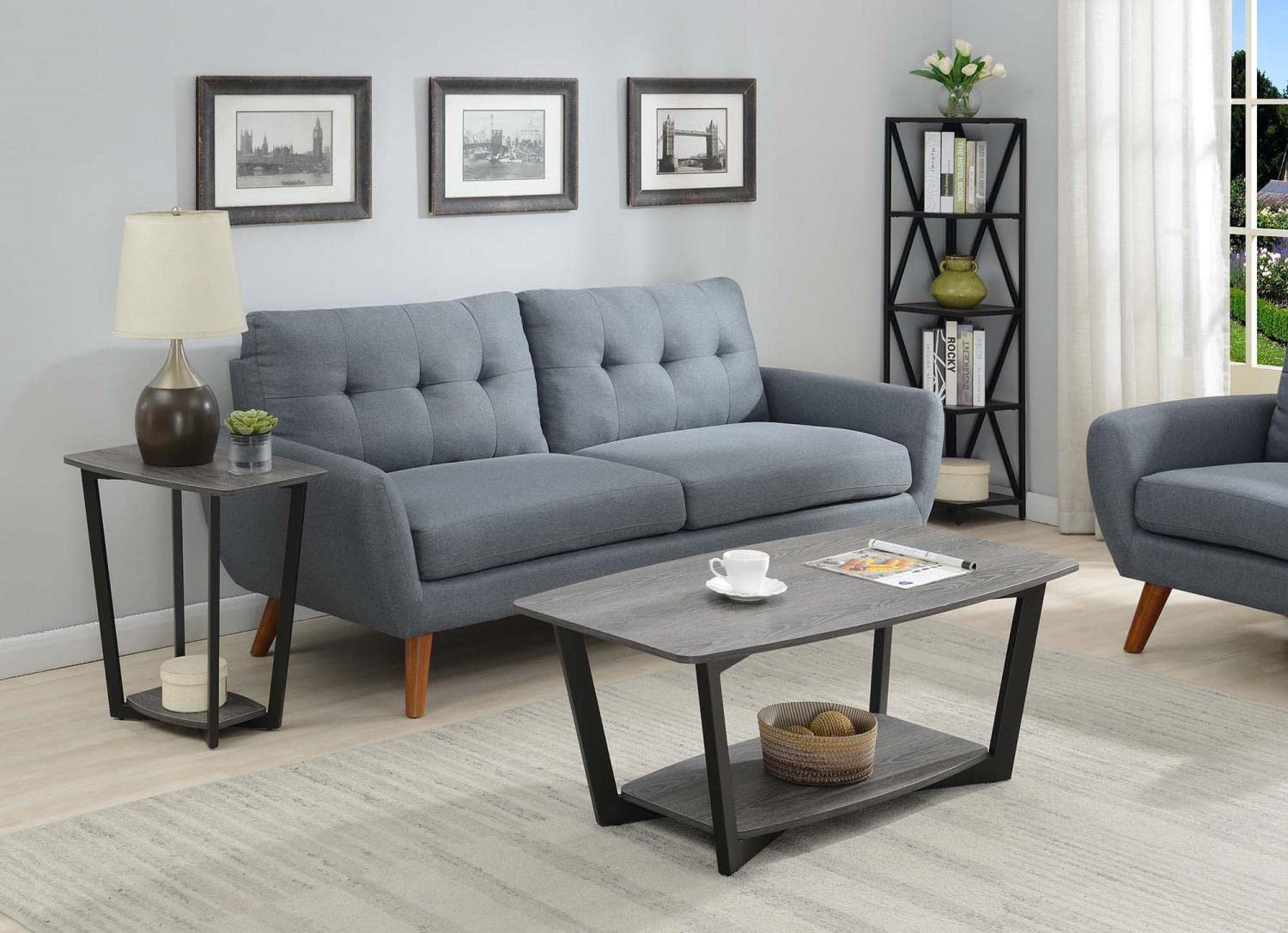 Convenience Concepts Graystone Coffee Table - Weathered Gray & Black Frame - Modern Living Room Furniture for Home Decor & Entertainment