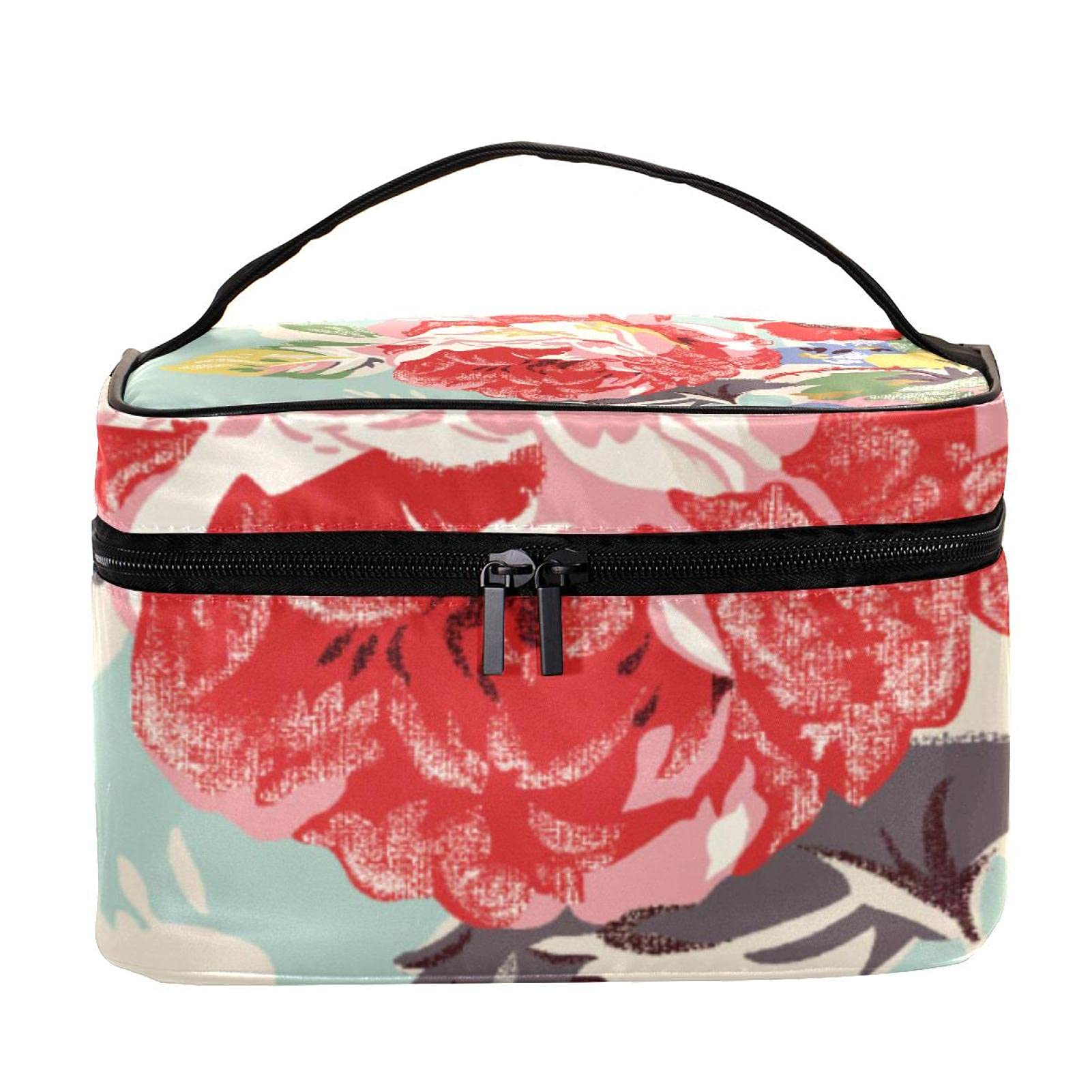 Vintage Floral Makeup Bag for Women - Large Travel Cosmetic Organizer with Zipper, Retro Aurora Design, Perfect for Toiletries & Beauty Essentials | Ideal for Travel, Gym, and Daily Use