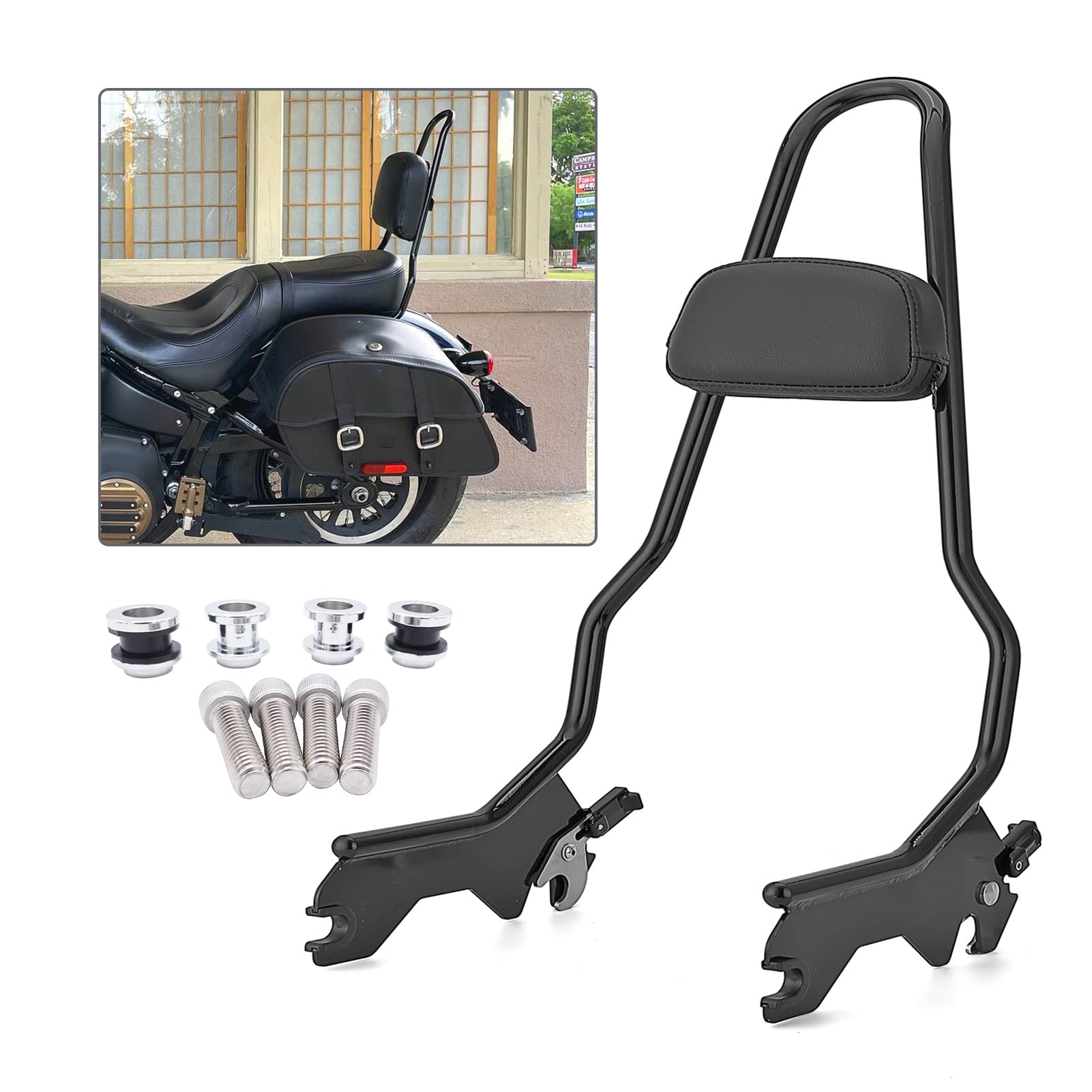 Harley Softail Sissy Bar Backrest - Gloss Black Detachable Passenger Seat with Docking Kit for 2018-2022 Deluxe/Heritage/Classic/Slim/Street Bob Models | Perfect for Long Rides & Comfortable Passenger Support