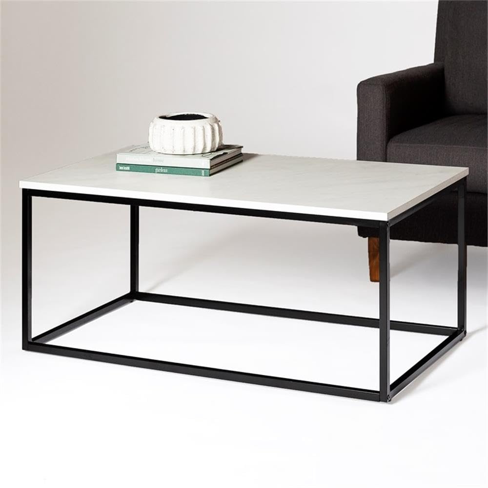Walker Edison Modern 42 Inch Marble & Metal Frame Rectangle Coffee Table - Living Room Accent, Ottoman, End Table - Stylish & Durable for Home, Office, Lounge