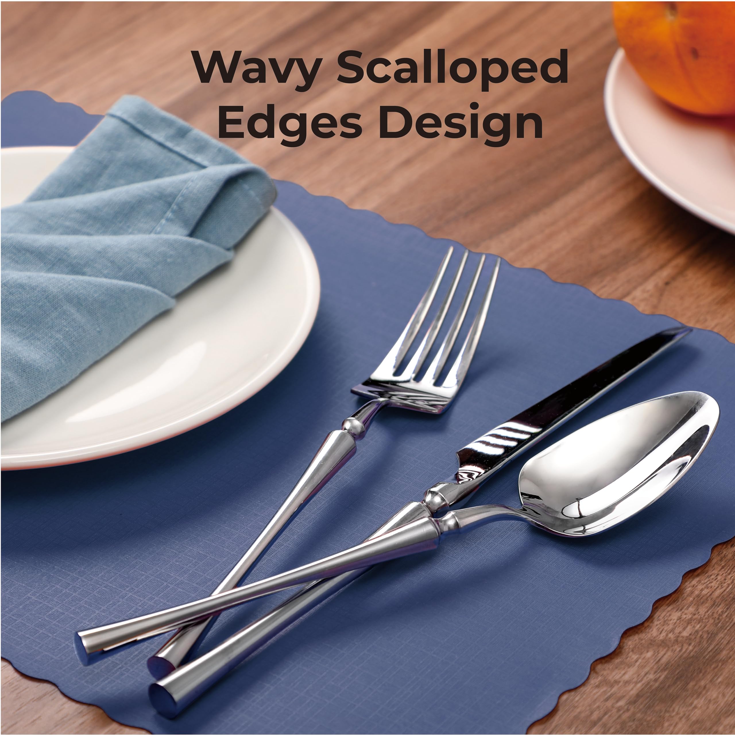 1000 Pack Disposable Paper Placemats 14x10 Inch - Blue Wavy Scalloped Edge for Restaurants, Catering & Dining Tables | Perfect for Baby Showers, Kids Birthday Parties & Family Gatherings