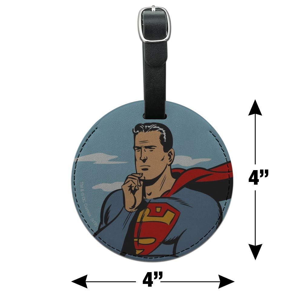 Superman Thinking Round Leather Luggage Tag - Durable Carry-On ID Card Holder for Suitcases - Perfect for Travel, Business Trips & Vacation Identification