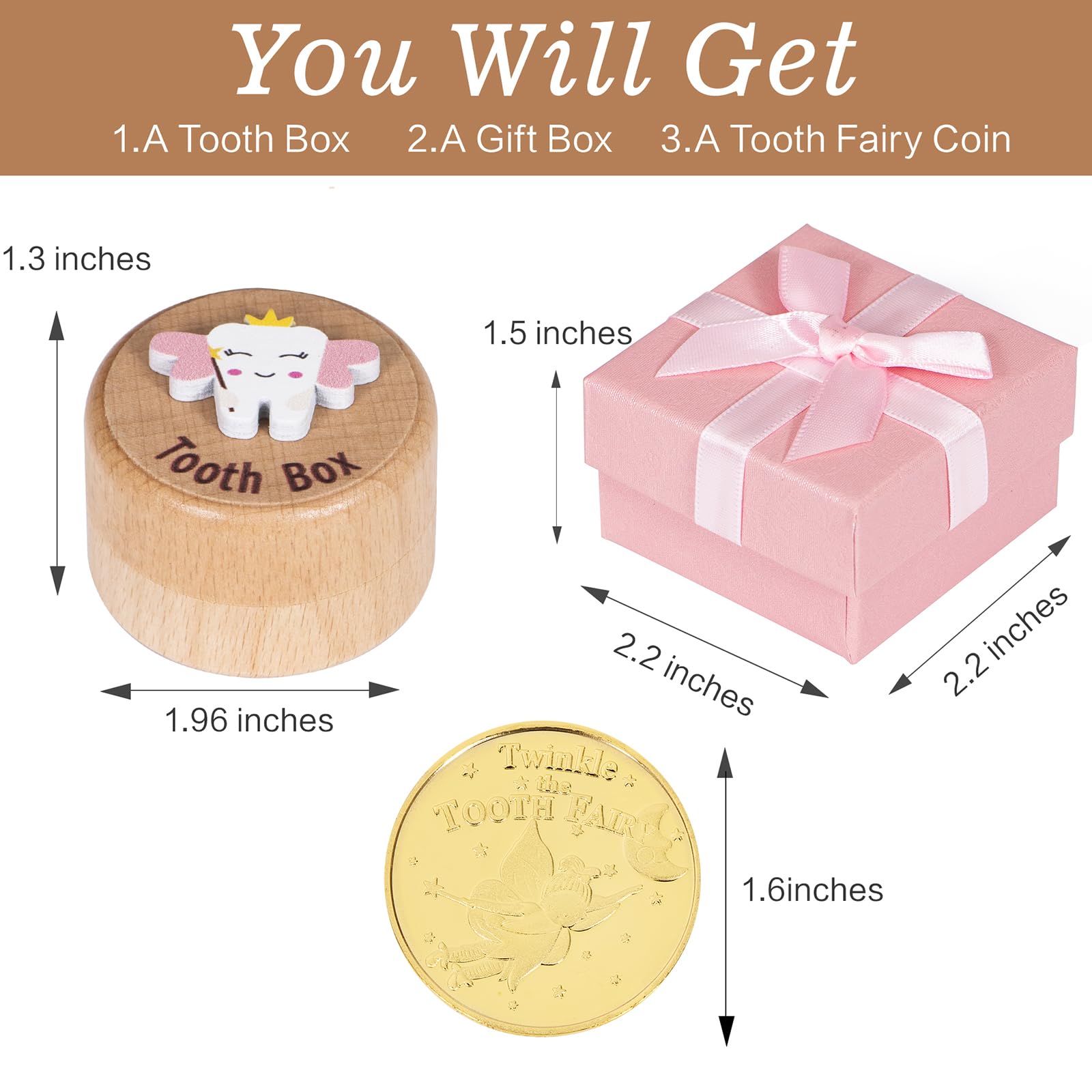 Tooth Fairy Keepsake Box for Baby Teeth - Memory Box with Tooth Fairy Coin & Gift Box, First Tooth Holder for Kids - Perfect Baby Shower Gift & Childhood Memento (Box-1)