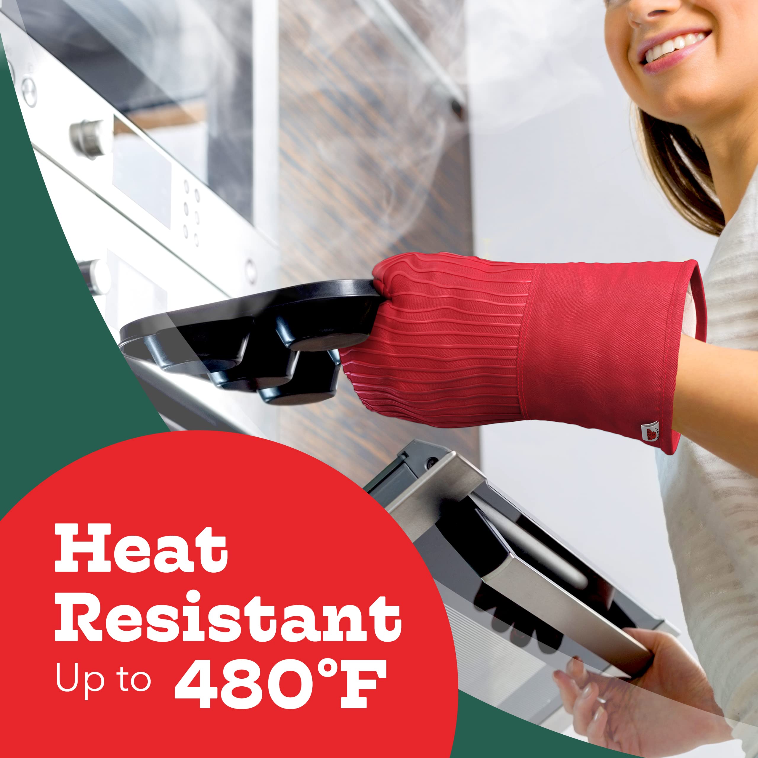 Heat Resistant Silicone Oven Mitts Set - Professional Grade Kitchen Gloves for Cooking, Baking & Grilling - Non-Slip Pot Holders (Red Pair) - Perfect for Home Chefs & BBQ Enthusiasts