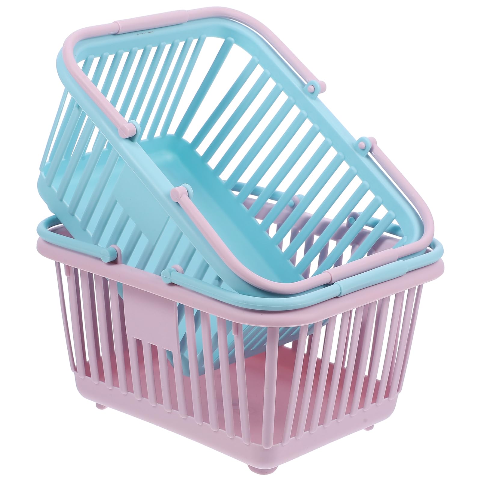 Cabilock 2-Piece Mini Toy Grocery Baskets Set - Dollhouse Accessories, Pretend Play Shopping Cart, Kids Storage Organizer - Perfect for Role Play, Toy Kitchen, and Playroom Organization