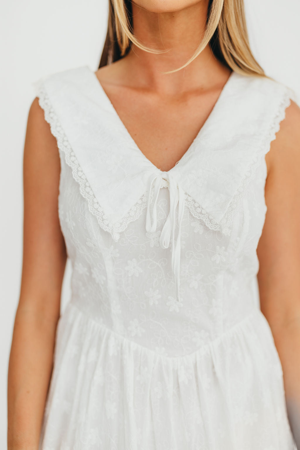 Elaine 100% Cotton Embroidered Midi Dress - White Floral Summer Dress for Women, Perfect for Beach Vacation, Garden Party & Casual Outings