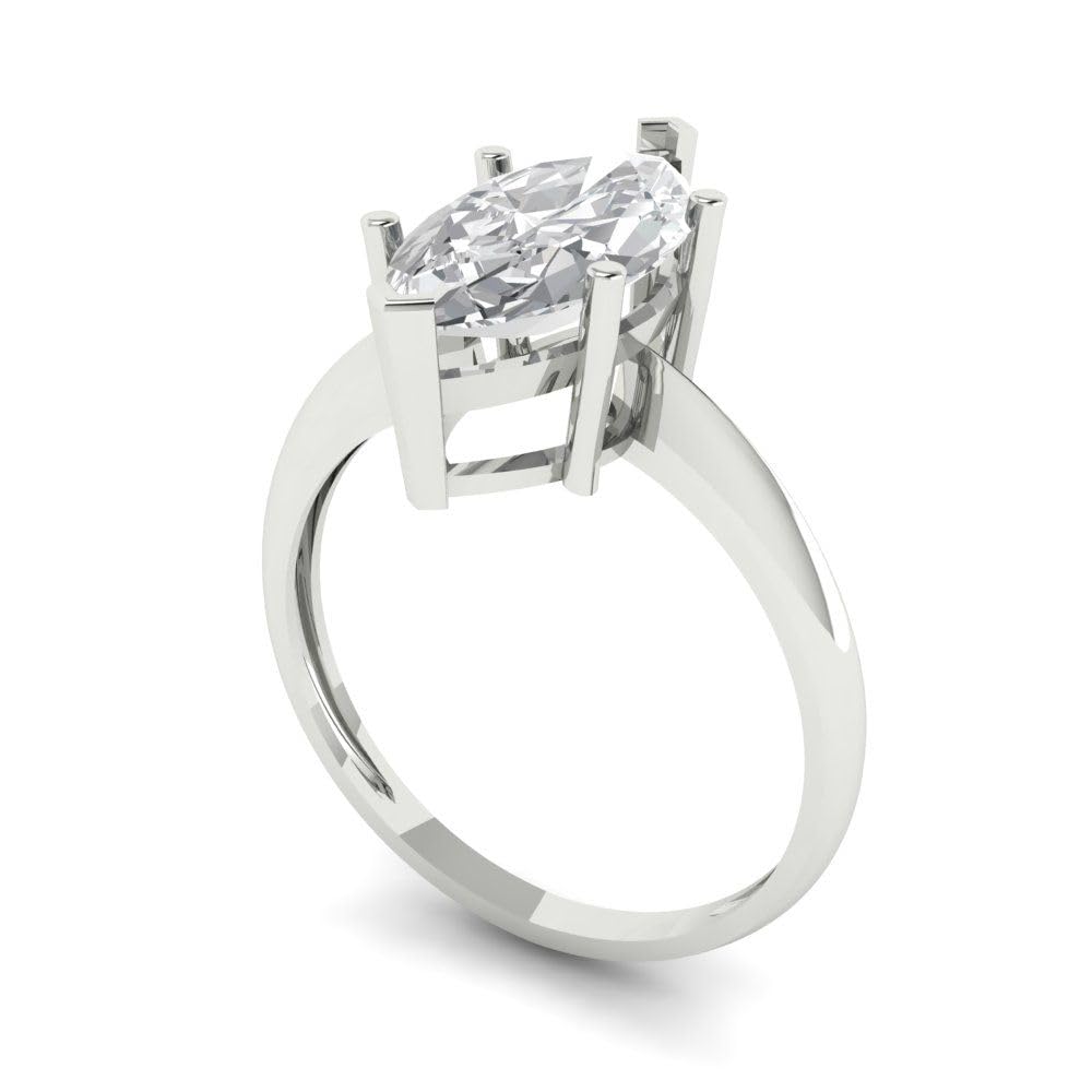 Clara Pucci 2.45ct Marquise Cut Solitaire Lab-Created White Sapphire Ring in 14k White Gold for Women | Elegant Engagement, Wedding, Anniversary Jewelry Gift