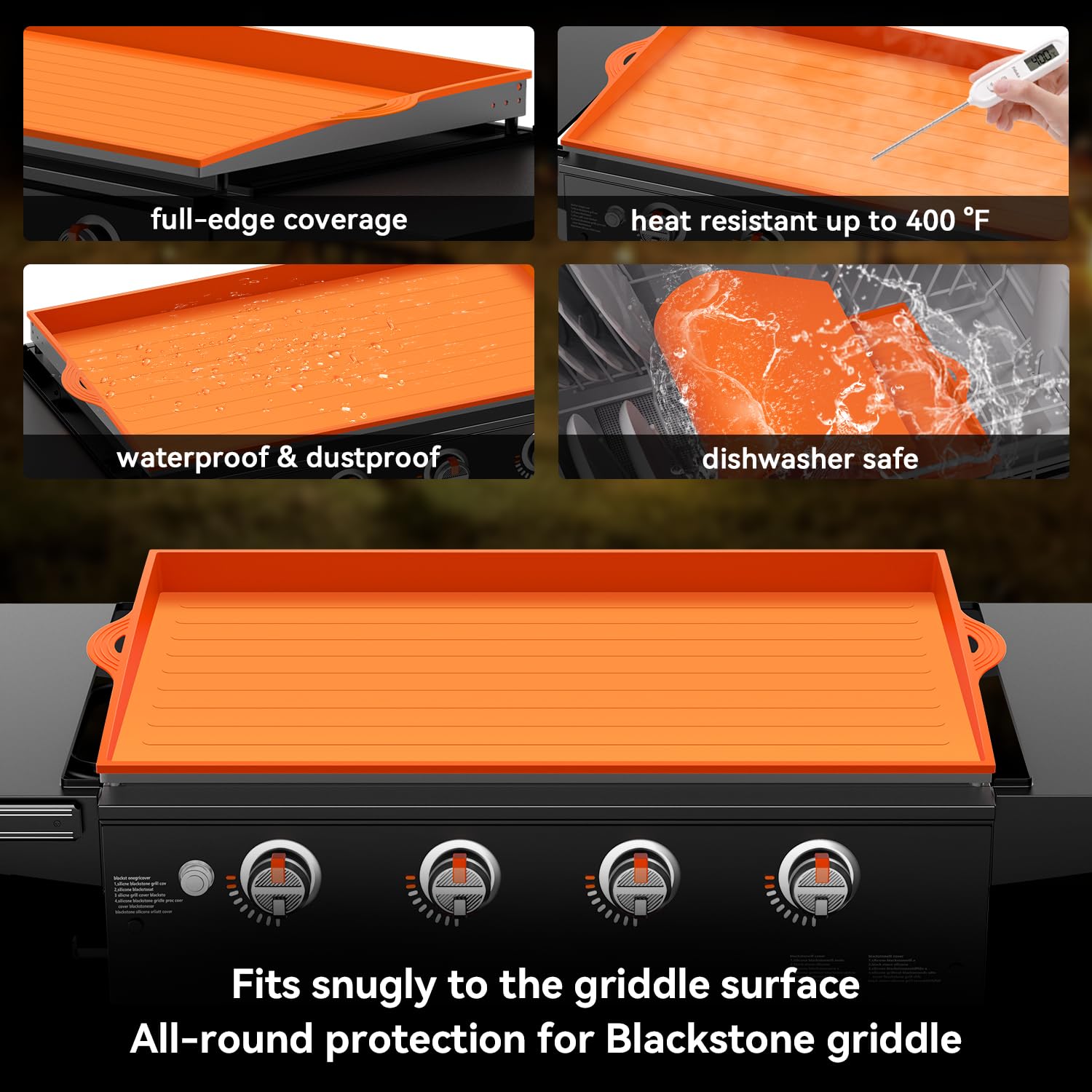 Upgraded Heavy Duty Food-Grade Silicone Griddle Mat Cover for Blackstone 36 Inch Grill - Full-Edge Protection Against Dirt & Rust - Perfect for Outdoor Cooking, Camping, Backyard BBQs and Tailgating Parties