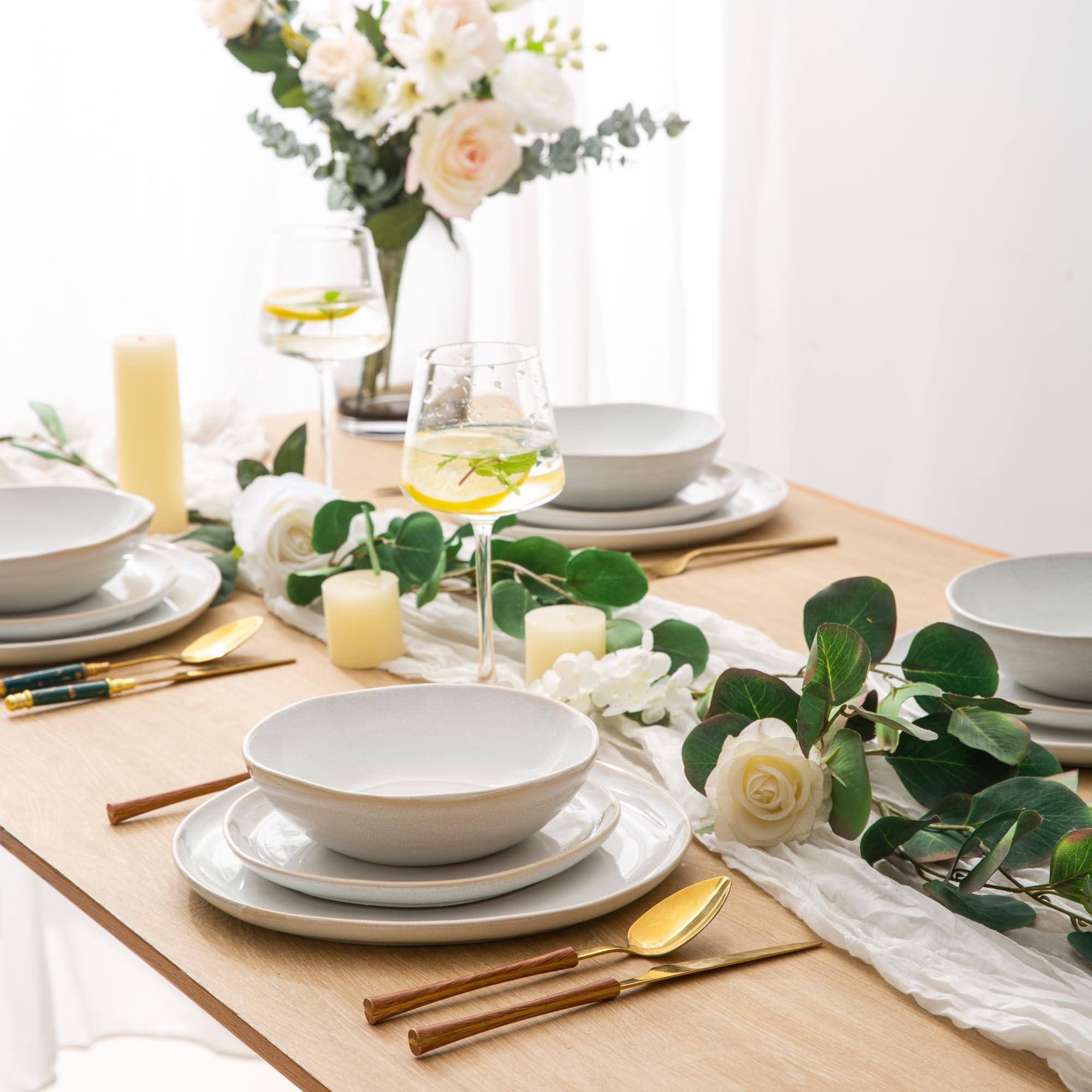 AmorArc 18-Piece Handmade Ceramic Dinnerware Set - Reactive Glaze Plates & Bowls, Chip & Crack Resistant, Dishwasher & Microwave Safe - Perfect for Family Dinners, Restaurants, and Special Occasions