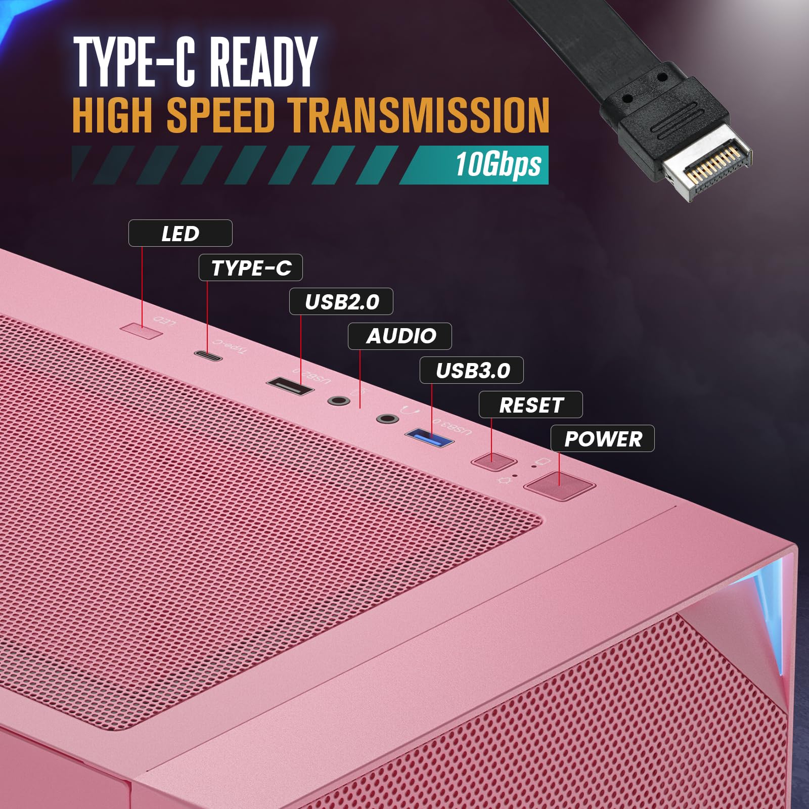 VETROO AL800 Full Tower PC Case - Tempered Glass Door, E-ATX/ATX Motherboard Support, Adjustable LED Strip, Pre-Installed ARGB & PWM FDB Fan, 40 Series GPU Compatible - Pink | Perfect for Gaming Rigs, Workstations & Custom PC Builds