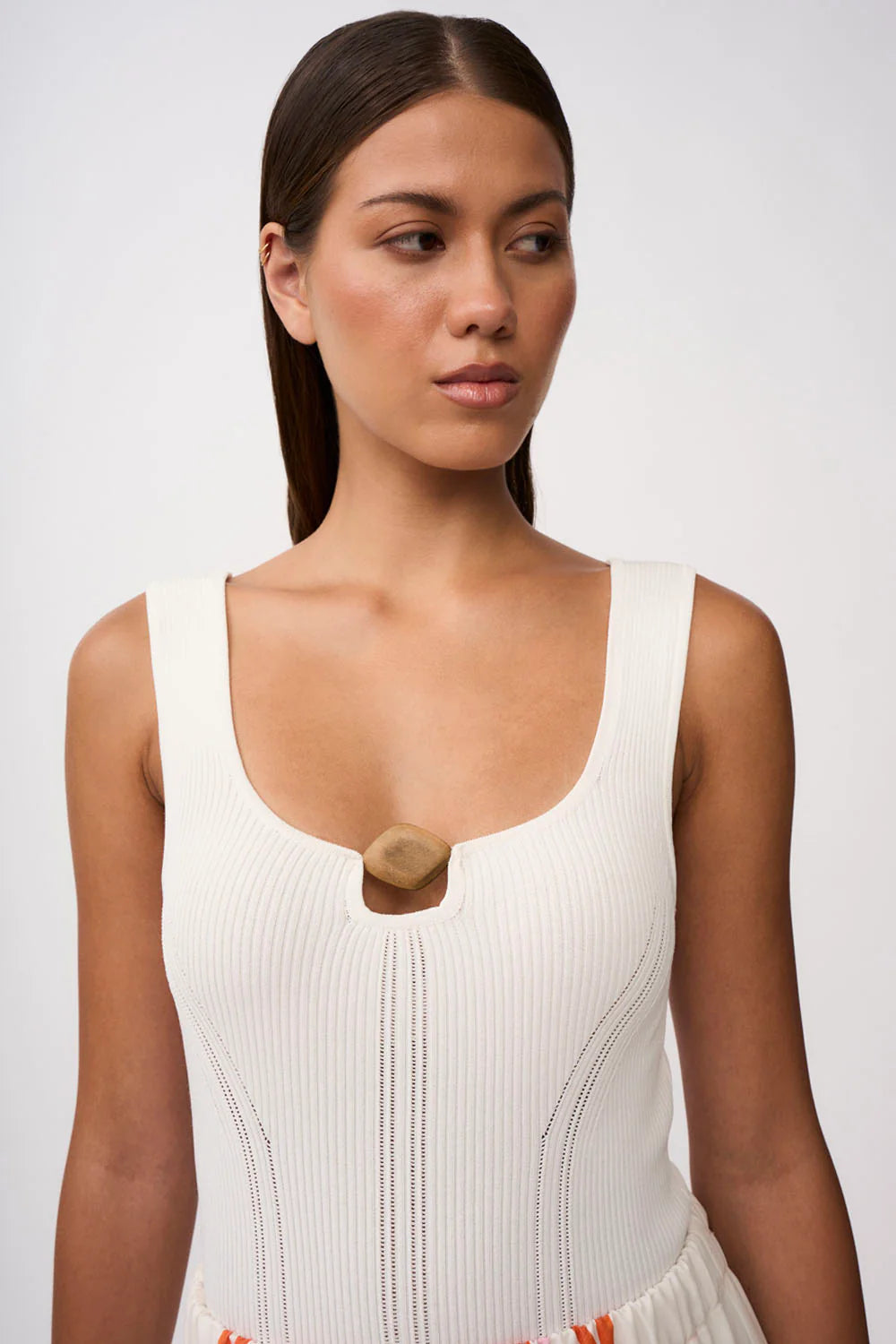 Eco-Friendly Beaded Knit Top in Ivory - Stylish & Sustainable Women's Fashion for Casual Wear & Office Outfits