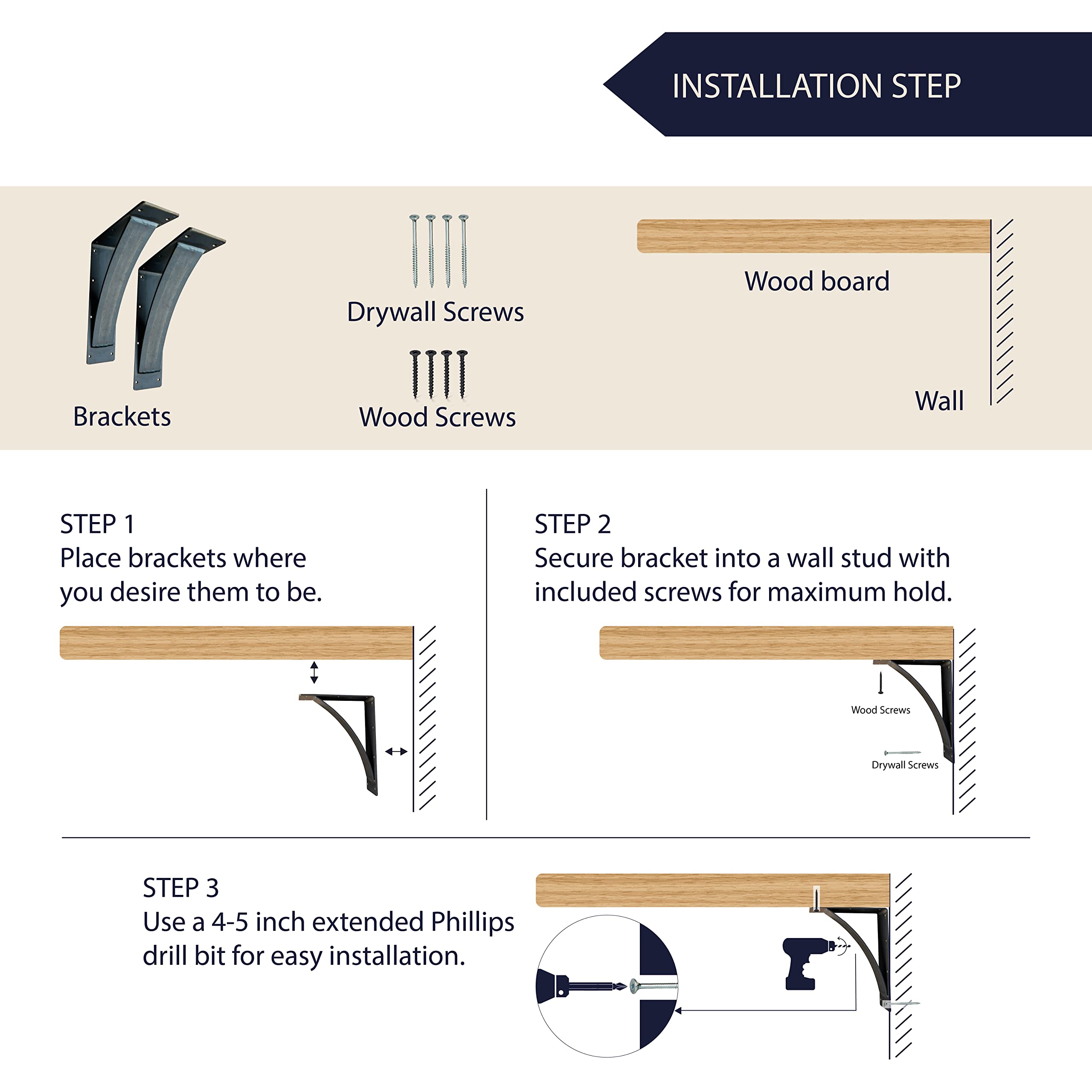 Heavy Duty Steel Shelf Brackets 2 Pack - 5