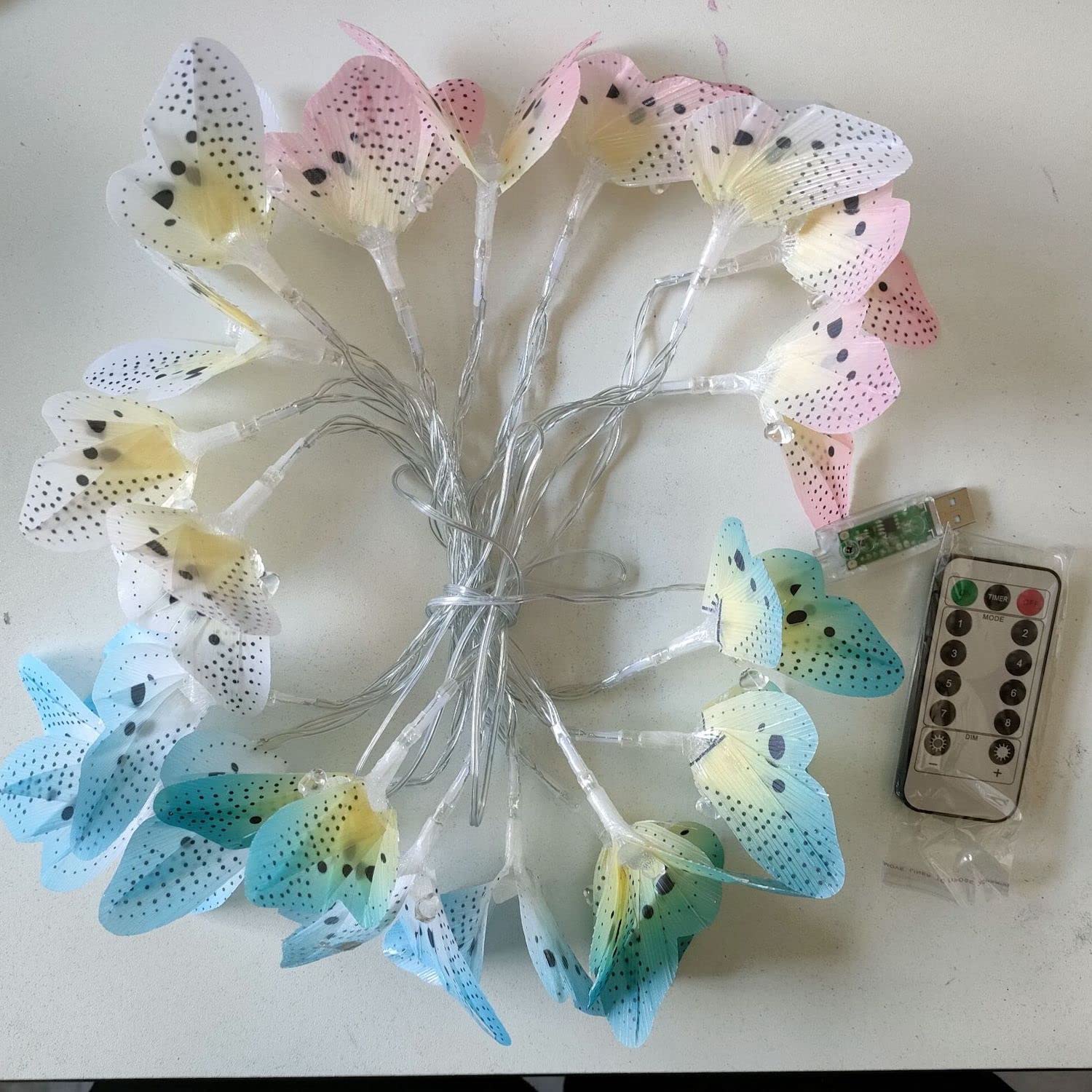 20 LED Butterfly String Lights with Remote - USB Plug, Waterproof Outdoor Fairy Lights, 8 Modes for Camping, Bedroom, Garden, Party, Xmas Tree, Porch & Patio Decor - Perfect for Romantic Nights & Holiday Lighting