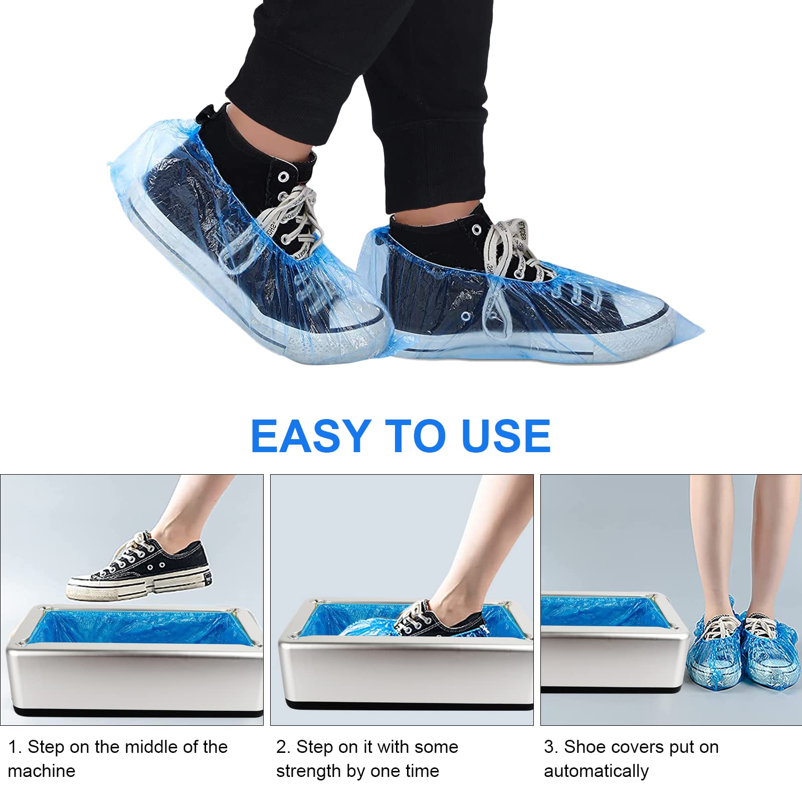Automatic Shoe Cover Dispenser Machine with 200 Disposable Shoe Covers - Waterproof & Dustproof Boot Covers for Medical, Home, Office & Retail Use - Silver (Ideal for Hospitals, Clinics, Clean Rooms & Industrial Areas)