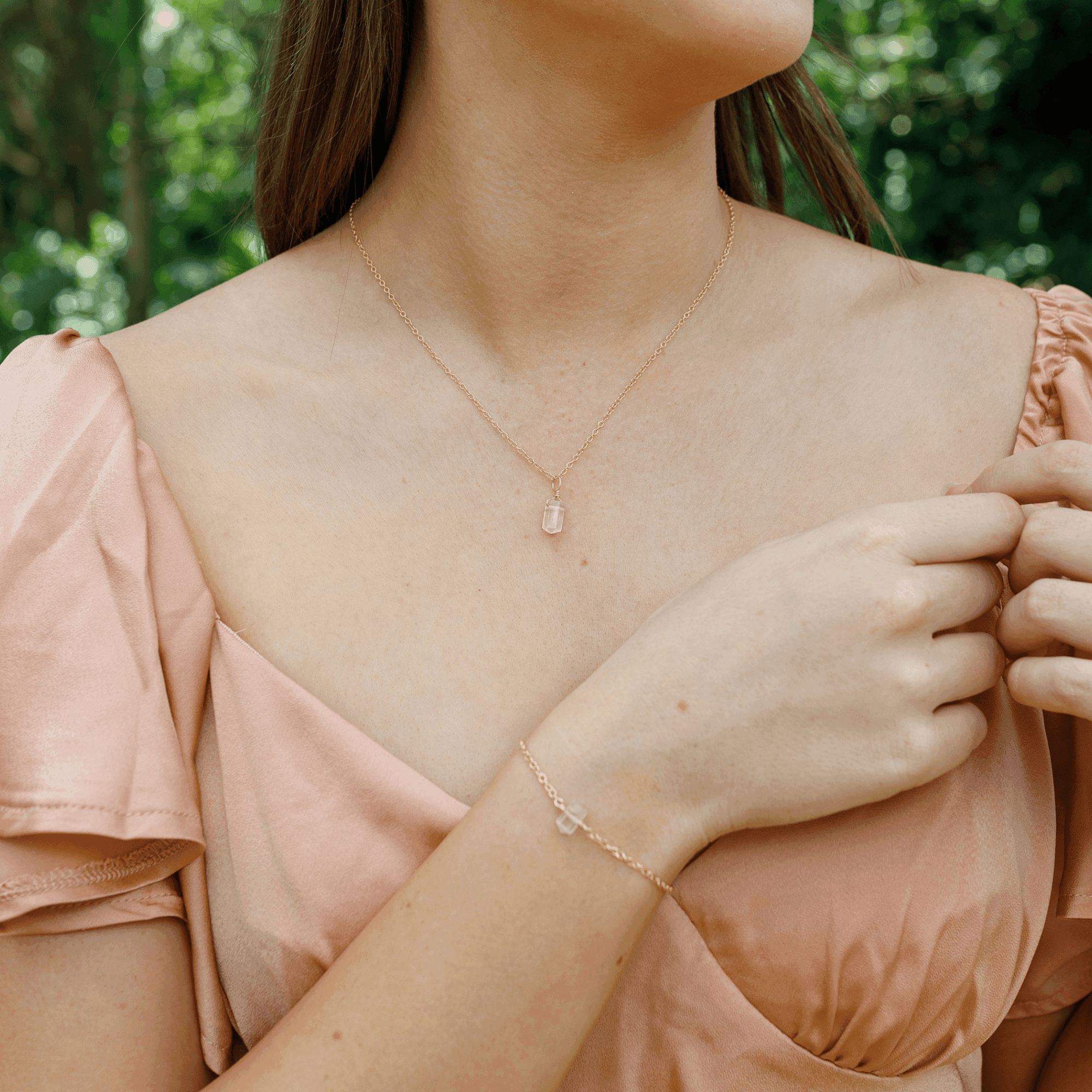 Rose Quartz Double Terminated Crystal Jewelry Set - Healing Stone Necklace & Earrings for Women - Perfect for Meditation, Energy Healing & Spiritual Gifts
