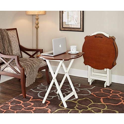 Nautical Coastal Folding TV Tray Table with Storage - White & Hazelnut Rubberwood Finish - Perfect for Laptops, Snacks, and Living Room Use