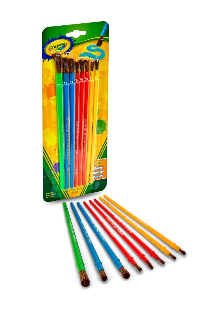 Crayola Kids Paint Brush Set - 8 Count Assorted Sizes for Children's Art Projects | Painting Supplies for Elementary & Preschool | Perfect for Classroom Activities, DIY Crafts & Home Art Kits