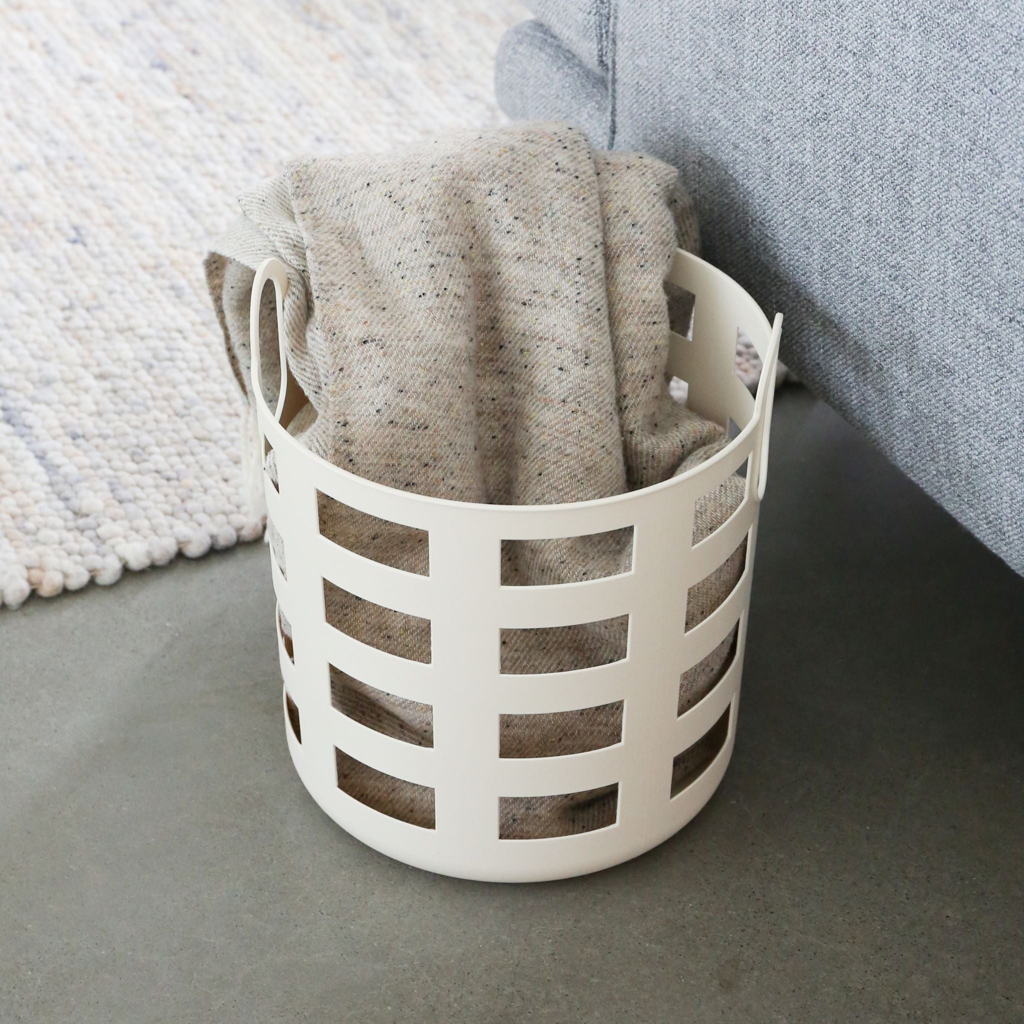 ENKEL STUDIO Large Woven Storage and Laundry Basket Set of 2 - Sand Color Foldable Fabric Hamper for Bedroom, Bathroom & Nursery Organization - Perfect for Clothes, Toys & Home Essentials