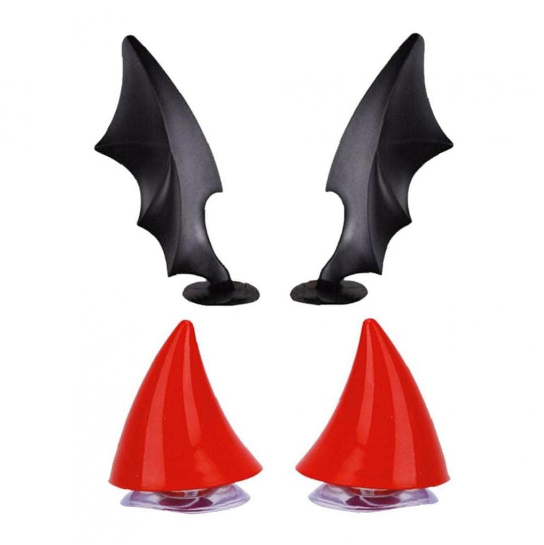Ruluti 2 Pairs Devil Horns Helmet Accessories for Motorcycle & Electric Car - Red & Black Suction Decals (3x4cm) - Perfect for Halloween Costumes, Bike Rallies & Cosplay Events