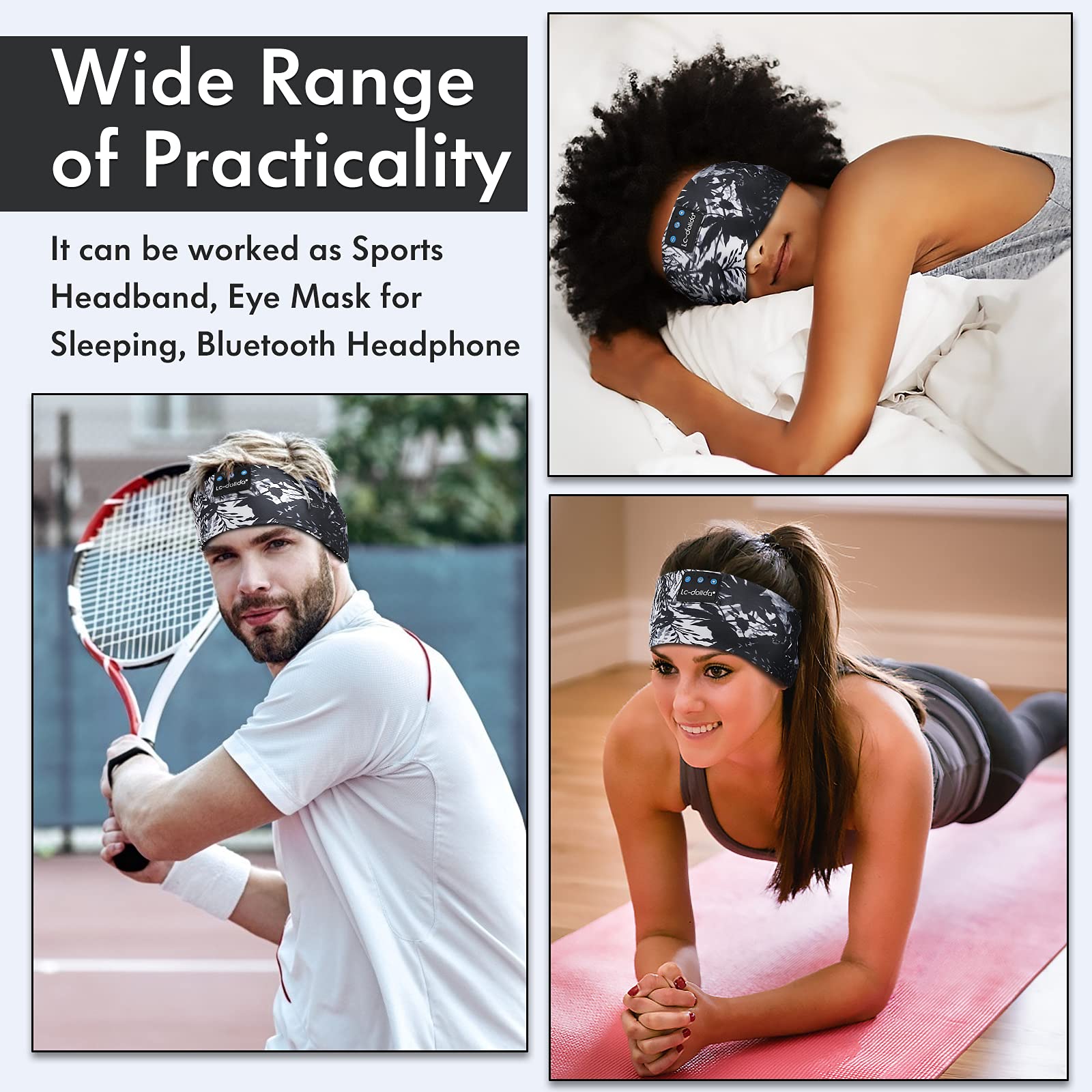 LC-dolida Bluetooth Sleep Mask with Built-in Headphones - Wireless Sleep Headband for Side Sleepers, Travel & Sports - Perfect Gift for Insomnia Relief & Relaxation (Great for Airplanes, Yoga & Meditation)
