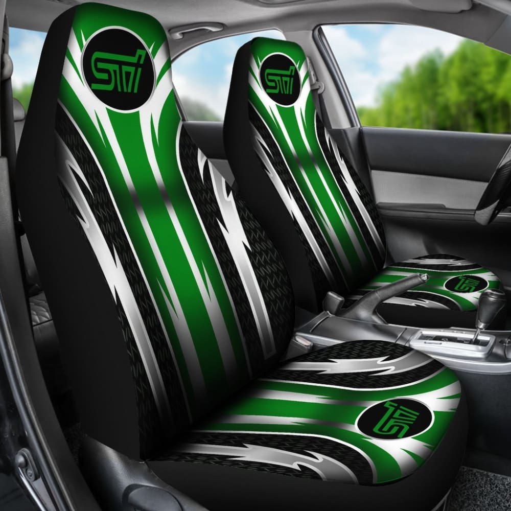 High-Quality 2-Piece Front Subaru STI Seat Covers in Green (Part #144627) - Perfect for Racing Enthusiasts & Car Interior Protection