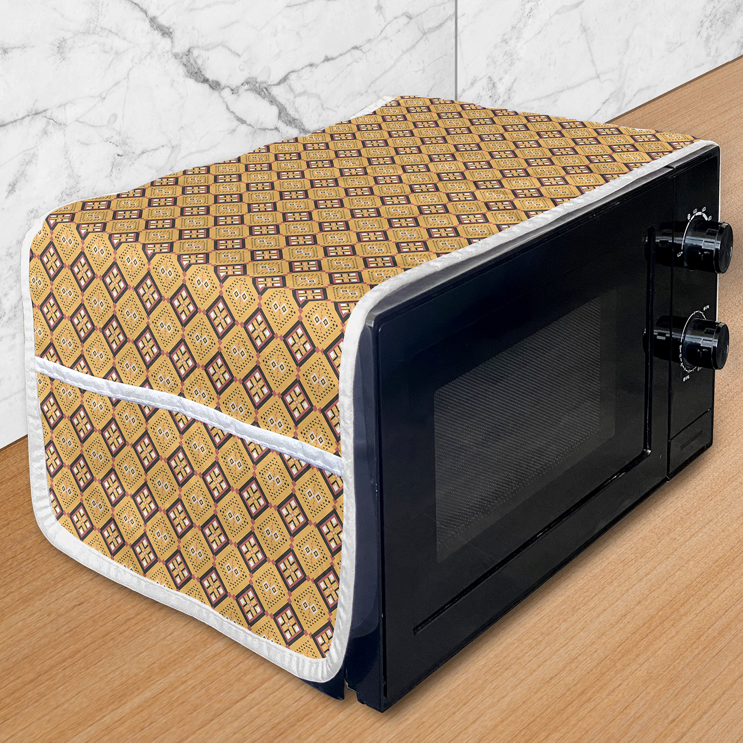 Ambesonne African Tile Pattern Microwave Cover - Water Resistant Kitchen Organizer with Pockets, 36