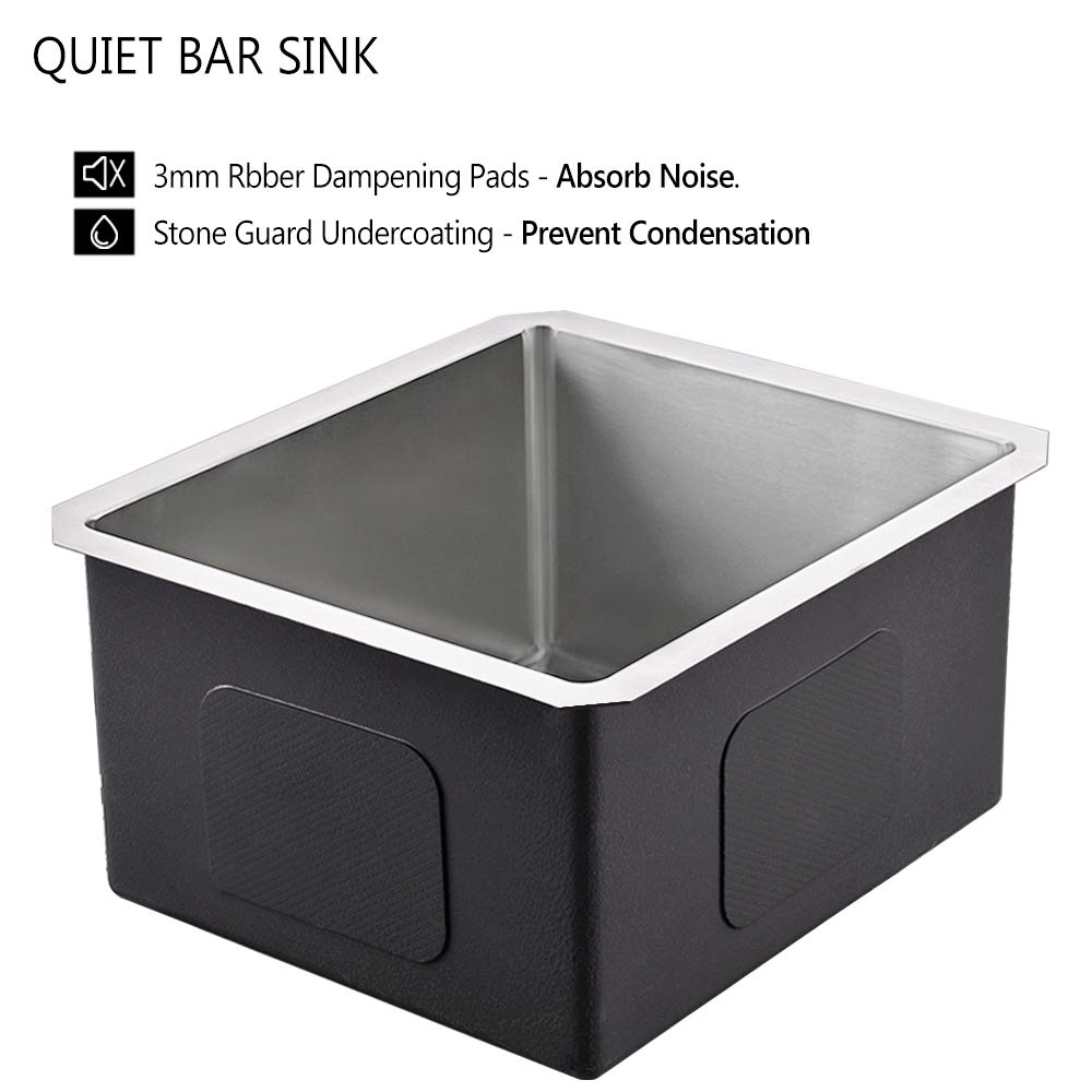 13 x 15 Inch Undermount Single Bowl Stainless Steel Kitchen Sink - 16 Gauge RV, Wet Bar & Prep Sink for Small Spaces - Perfect for Tiny Homes, Campers & Compact Kitchens