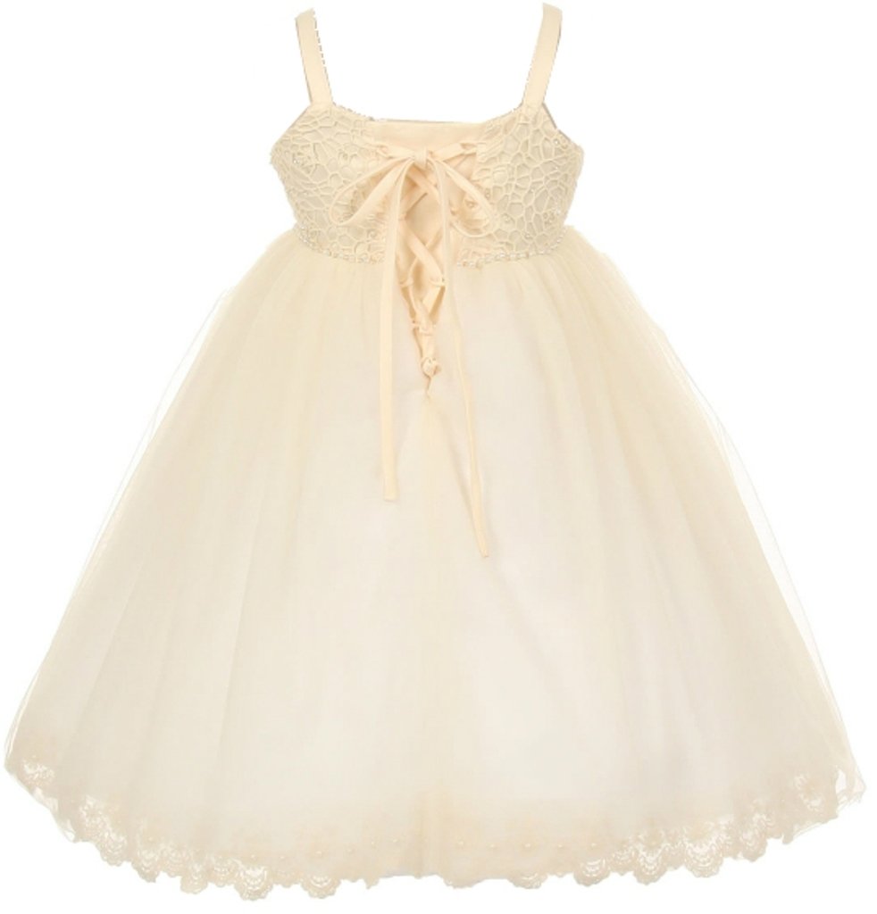 AkiDress Crochet Top & Tulle Lace Flower Girl Dress - Elegant First Communion, Wedding Party, and Special Occasion Outfit for Toddlers