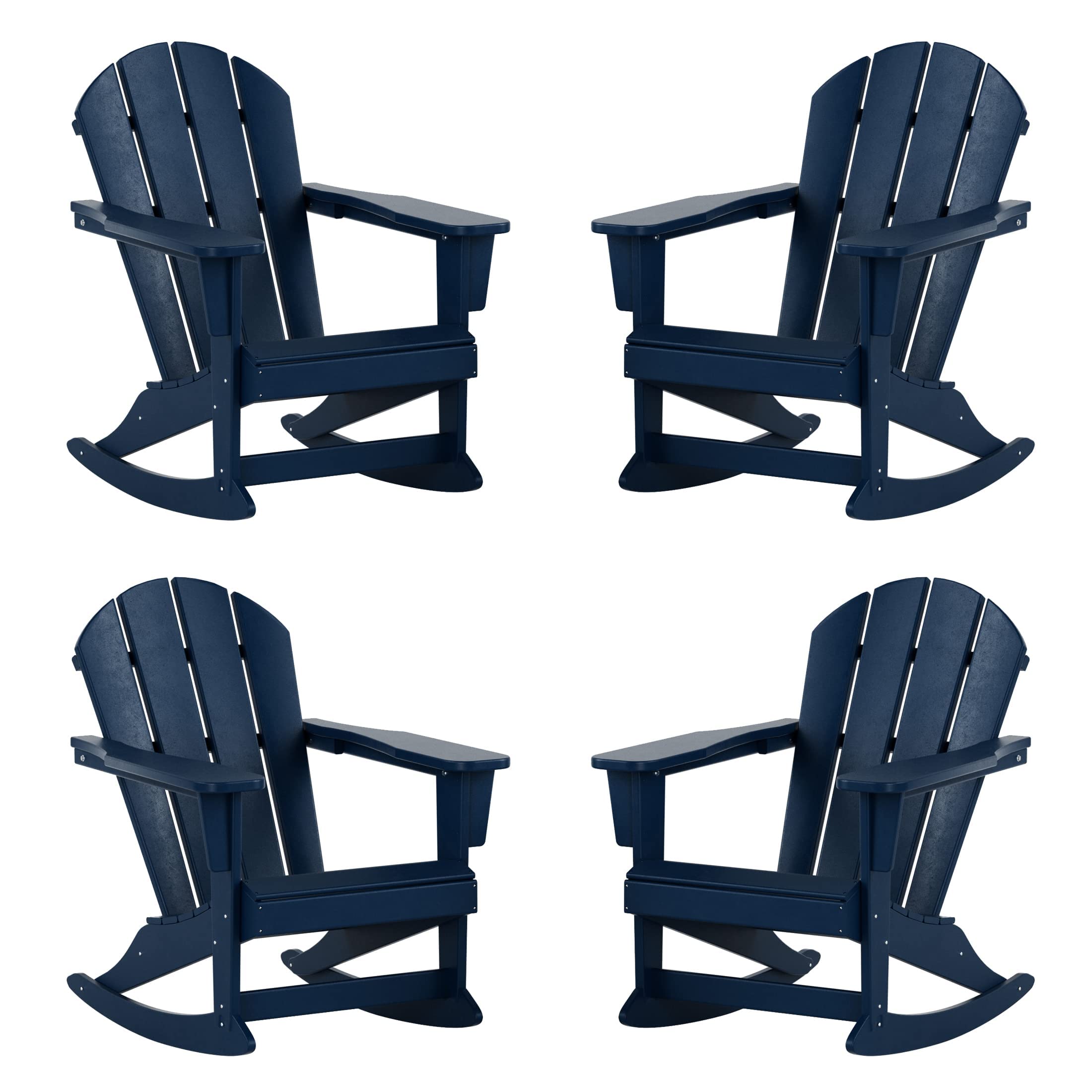 WO Home Furniture 4-Piece Patio Rocking Chair Set - Classic Outdoor HDPE Rockers with UV & Weather Resistance (Navy Blue) - Perfect for Porch, Garden, Deck & Backyard Relaxation